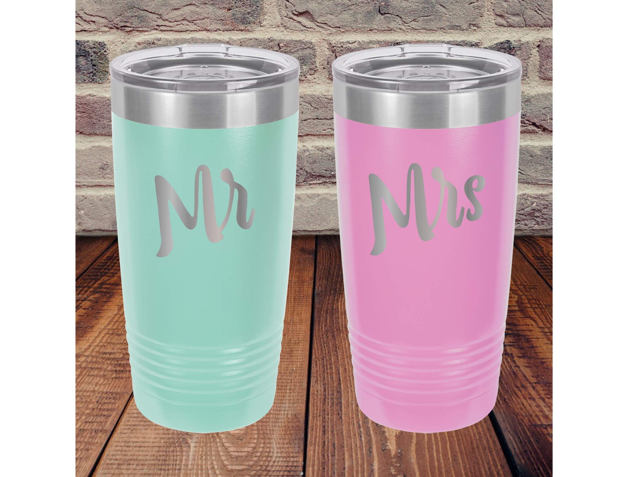 Personalized Mr & Mrs 20oz Insulated Stainless Steel Tumbler Set - Powder Coated Couple Coffee Mugs for Anniversary, Wedding Gift & Romantic Date Nights
