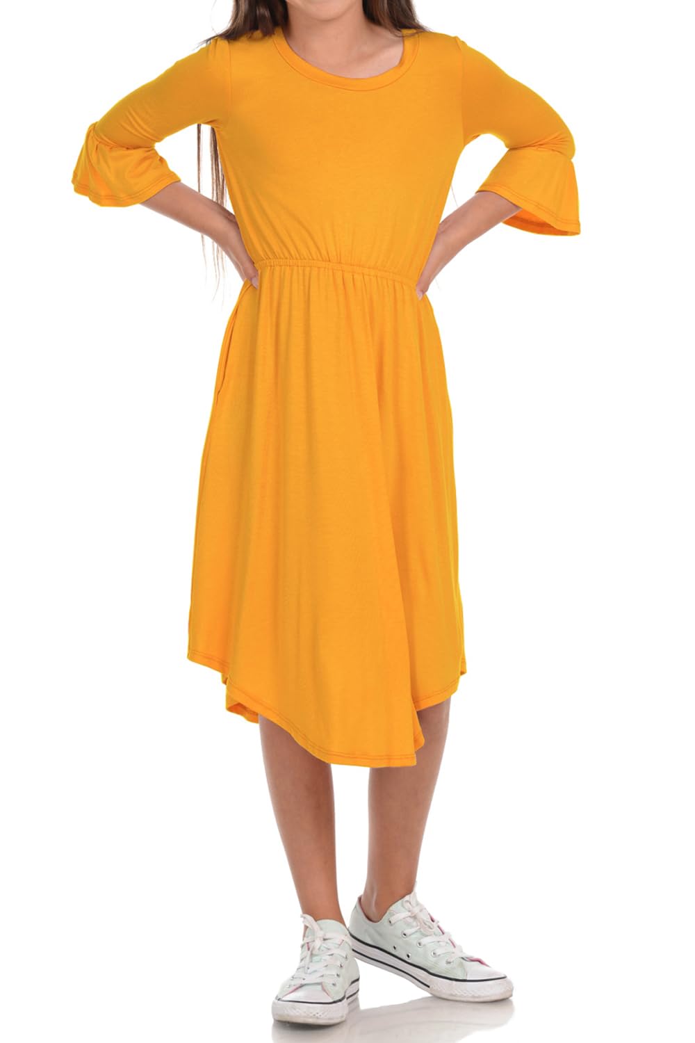 Vivienne Women's Pastel Fit & Flare Midi Dress with Bell Sleeves - Elegant Spring Summer Wedding Guest Dress for Brunch, Garden Party & Special Occasions