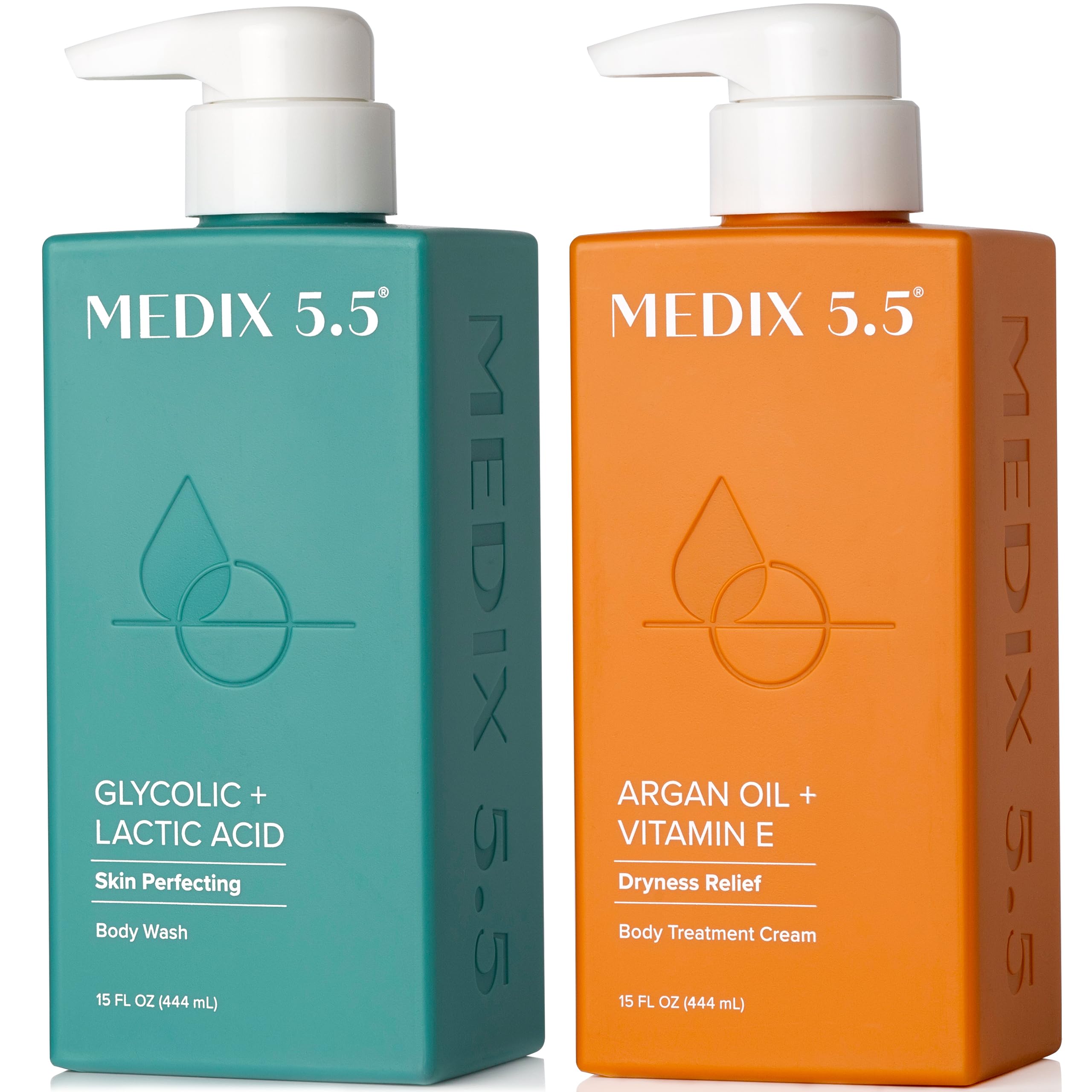MEDIX 5.5% Glycolic Acid Exfoliating Face & Body Scrub with Argan Oil Moisturizing Cream - 2PC Skincare Set | AHA Lactic Acid Foaming Cleanser for Smooth Skin - Perfect for Daily Exfoliation & Hydration Routine