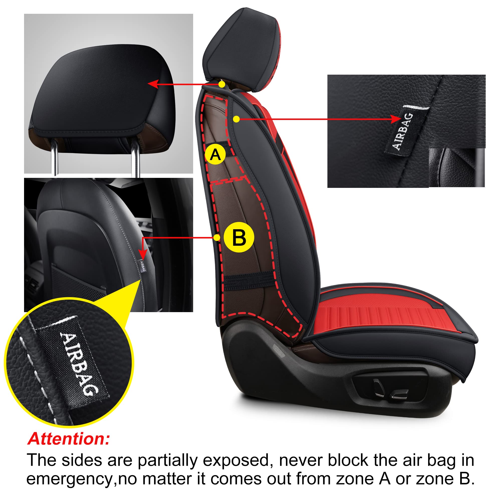 Premium LINGVIDO Leather Car Seat Covers - Breathable Faux Leather Universal Fit for Cars, SUVs, Trucks & Sedans - Anti-Slip Design (Red & Black) - Perfect for Road Trips, Daily Commutes & Vehicle Protection