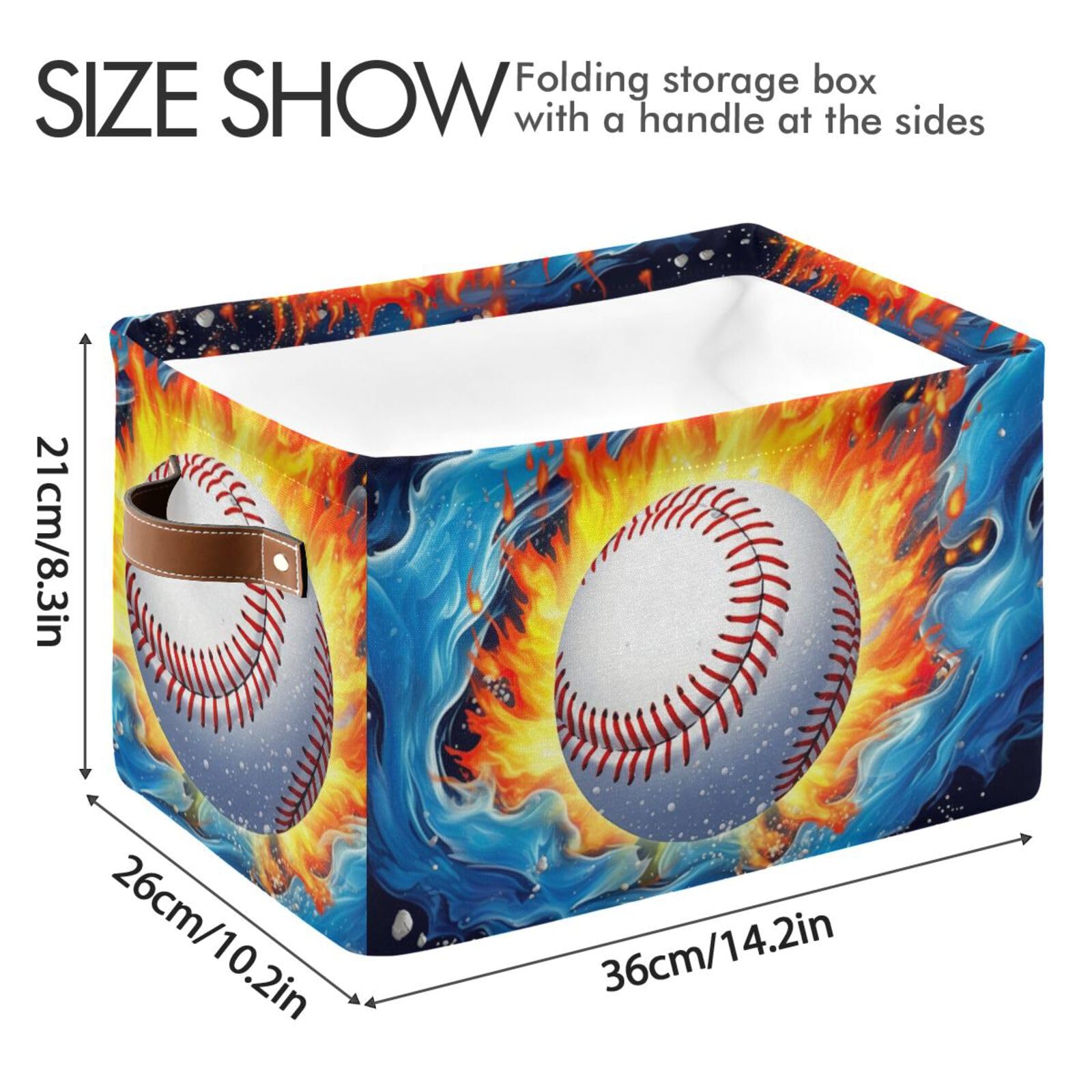 2-Pack Large Foldable Storage Baskets - Collapsible Organizer Bin Cube for Home, Office, Closet & Toy Organization | Baseball on Fire Design | Space-Saving Storage Solution