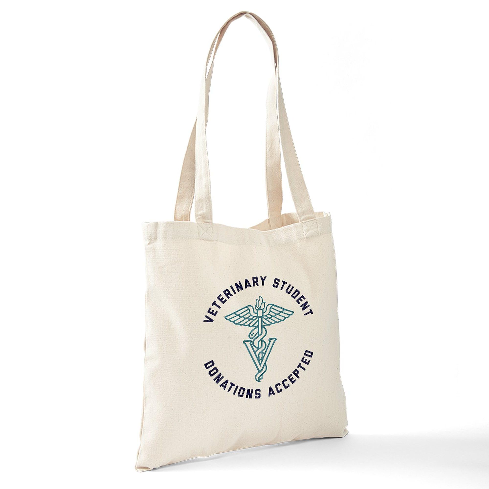 Veterinary Student Donations Accepted Tote Bag - Eco-Friendly Natural Canvas Reusable Shopping Bag for Vet School, Clinics & Animal Shelters