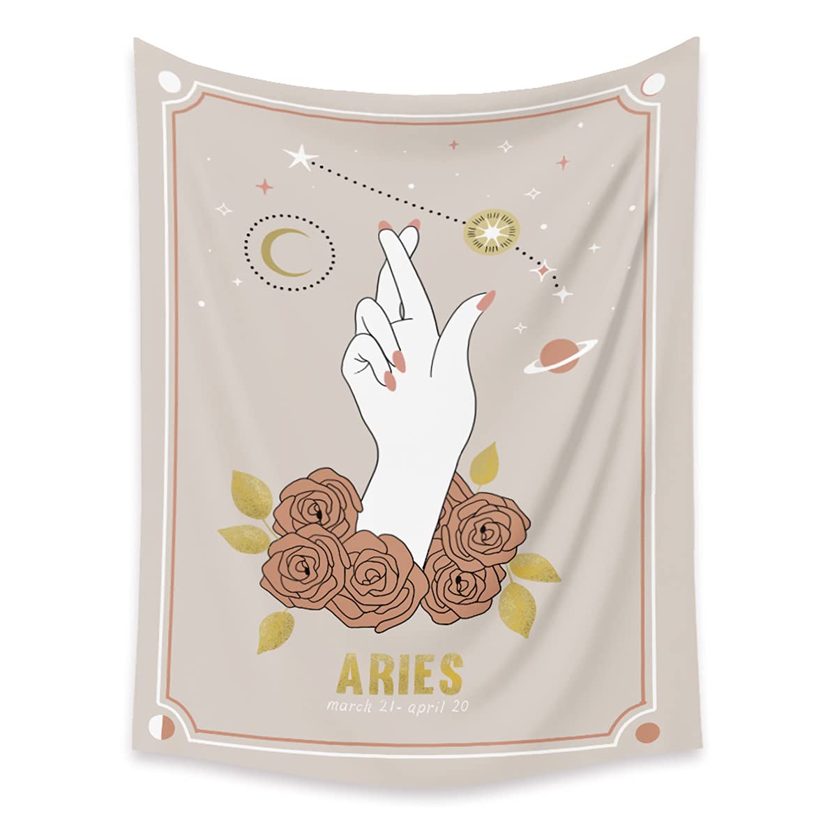 Shukqueen Aries Constellation Tapestry - Rose, Moon & Stars Wall Hanging for Bedroom, Dorm, Living Room Decor - 59.1 x 78.7 inches (150x200 cm) - Perfect for Boho Home Decor, Meditation Spaces & Gift Ideas