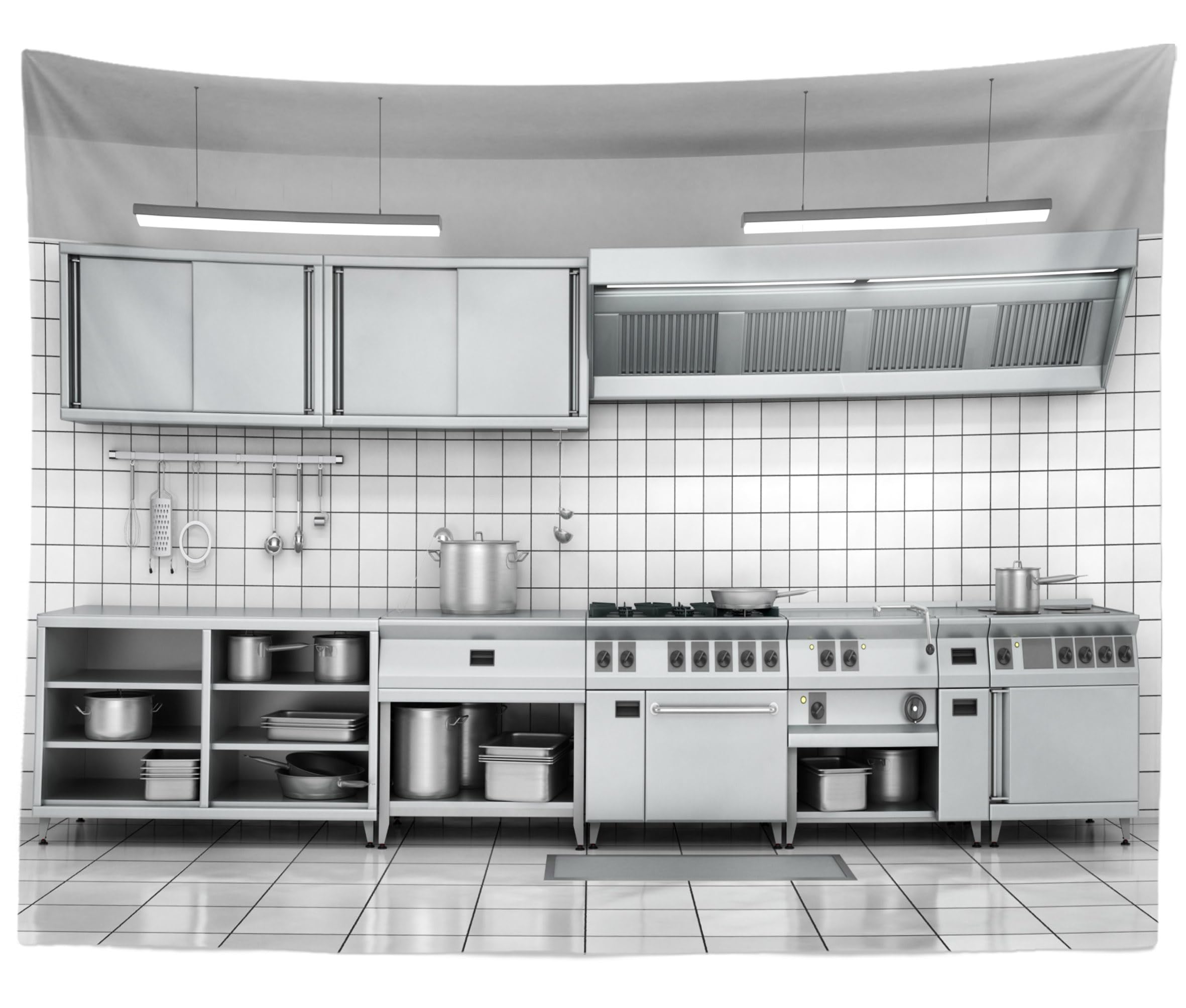 5x3ft Stainless Steel Kitchen Backdrop - Modern Restaurant & Industrial Kitchen Decor - Durable Fabric Background for Cooking Videos, Online Teaching, Photo Booths & Social Media Content