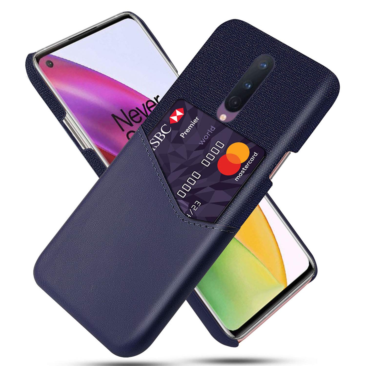 Premium Ultra Slim PU Leather & Nylon Shockproof Phone Case for OnePlus 8 – Card Holder & Bumper Protection (Blue) | Perfect for Daily Use, Travel & Business Meetings