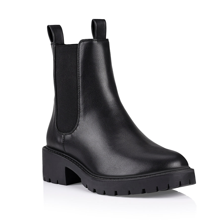 **Black Smooth Leather Chelsea Combat Boots with Jalapeno Design - Stylish & Durable for Outdoor, Work & Casual Wear**