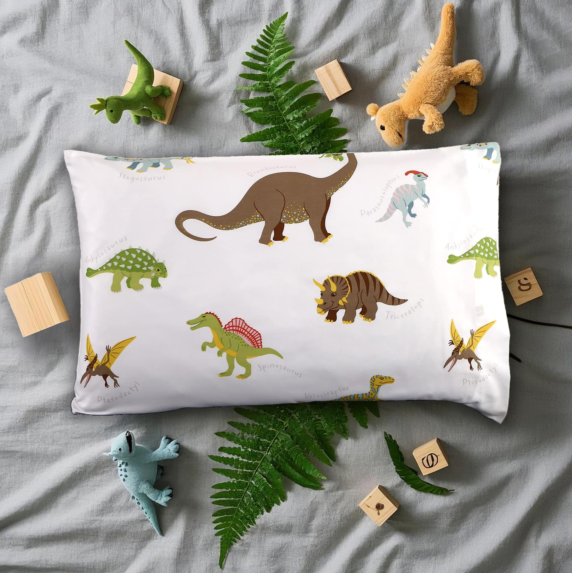2 Pack White Dinosaur Print Standard Pillowcases 20x26 Inches - Soft Bedding for Kids Room, Dorm, or Home Decor - Perfect for Boys and Girls Bedroom