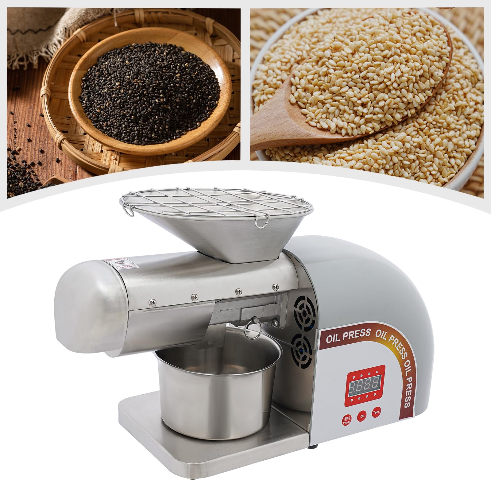 1800W Electric Oil Press Machine - Automatic Oil Extractor for Home & Commercial Use - Stainless Steel Oil Press for Nuts, Walnuts, Linseed, Peanuts & Sesame Seeds - Adjustable Temperature - Perfect for Healthy Cooking, DIY Essential Oils & Small Business Production