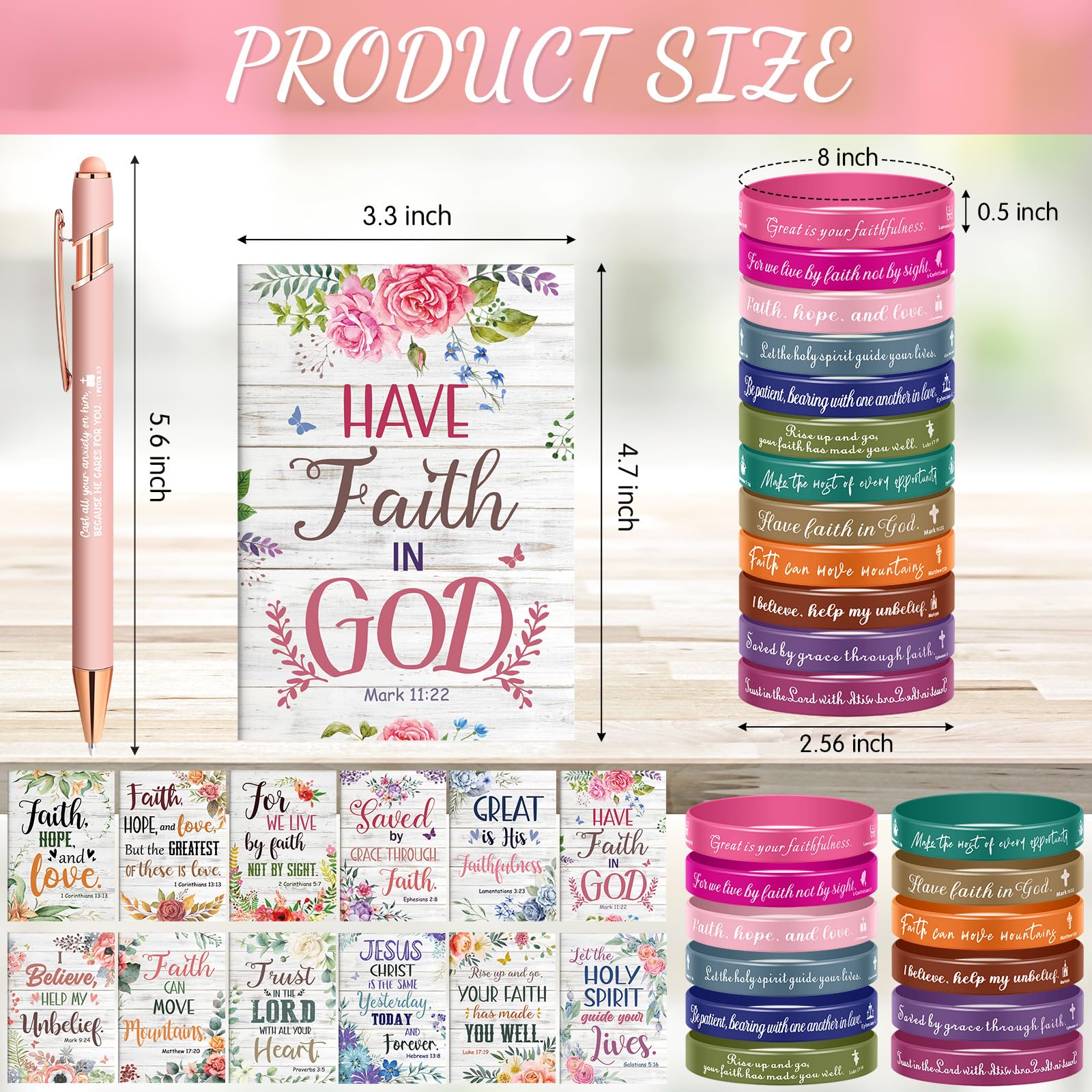 72 Pcs Christian Gift Set - Bulk Bible Notebooks, Scripture Ballpoint Pens & Inspirational Quote Bracelets - Motivational Religious Gifts for Women & Men - Perfect for Church, Bible Study, School & Office (Retro Style)