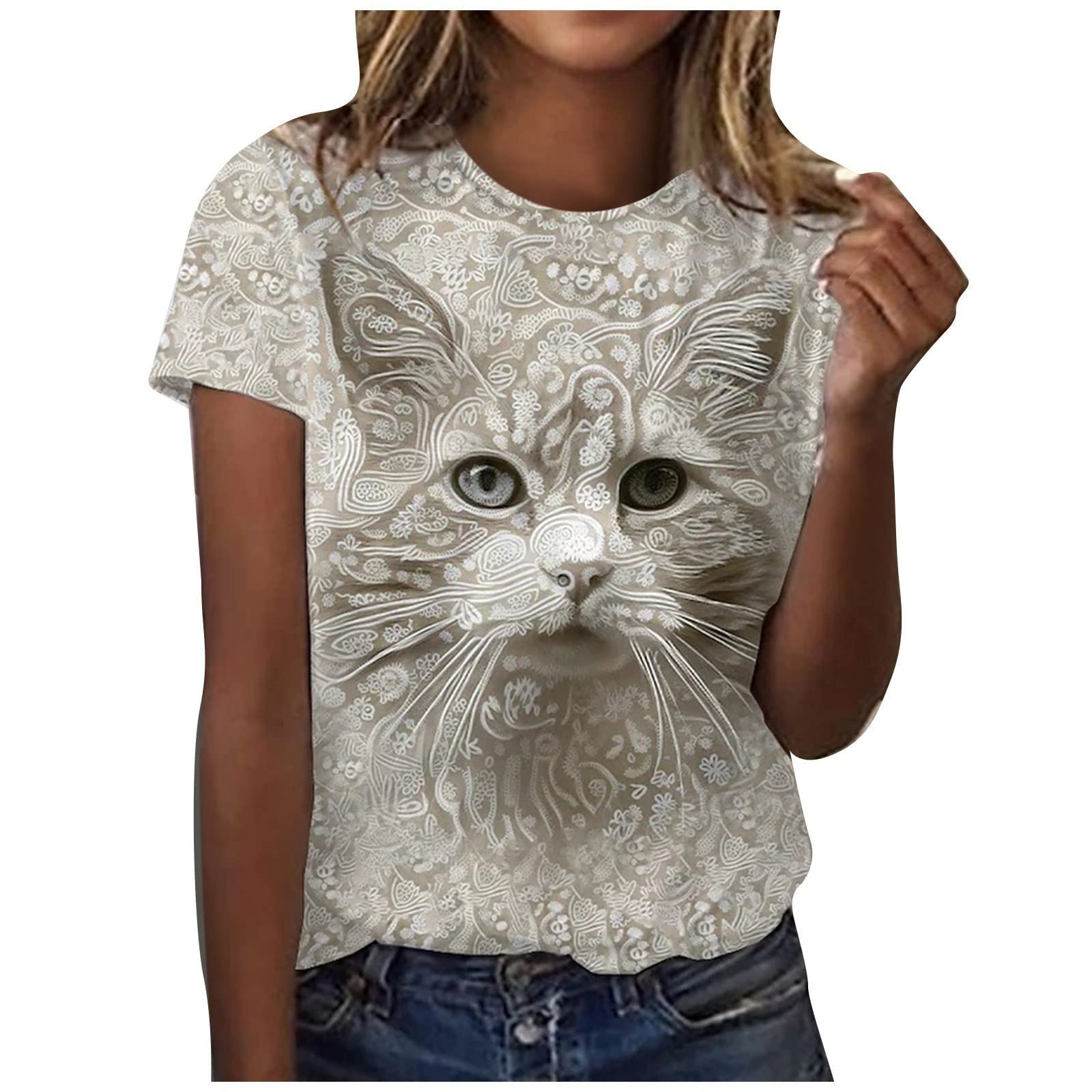 Women's Printed Round Neck Short Sleeve Blouse - Elegant Loose Fit Pullover Top for Casual & Dressy Occasions | Perfect for Office, Date Night & Summer Outfits