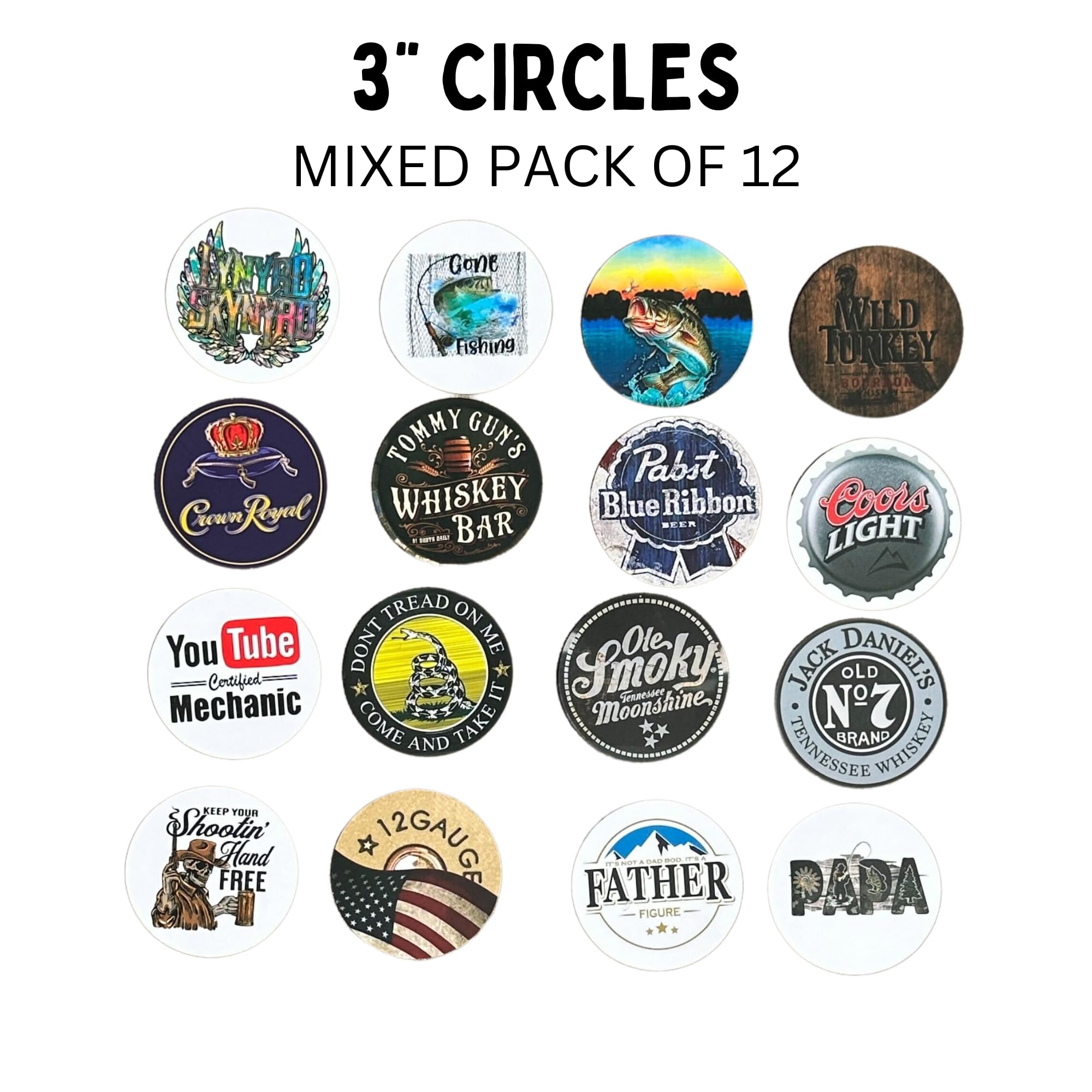 Lashicorn Manly Freshie Cardstock Cutout Rounds 3 Inch - 12 Pack Mixed Scented Aroma Beads for Car Air Fresheners | Perfect for Hunting, Fishing, Beer & Whiskey Lovers, Dad Gifts & Vehicle Decor