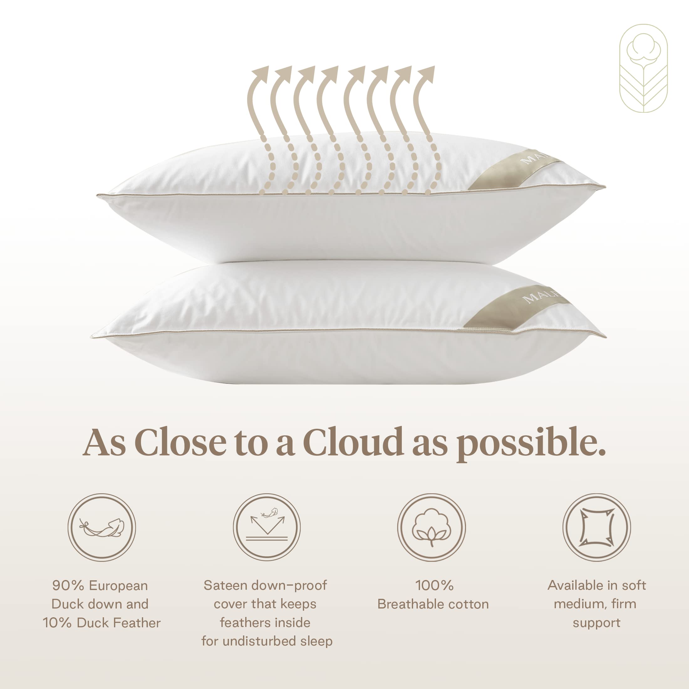 Premium King Size Luxury Down Pillow - 90% White Duck Down & 10% Duck Feathers with 100% Cotton Sateen Cover - Ultra Soft Firm Support Pillow for Side, Back & Stomach Sleepers - Perfect for Hotels, Master Bedrooms & Luxury Home Decor