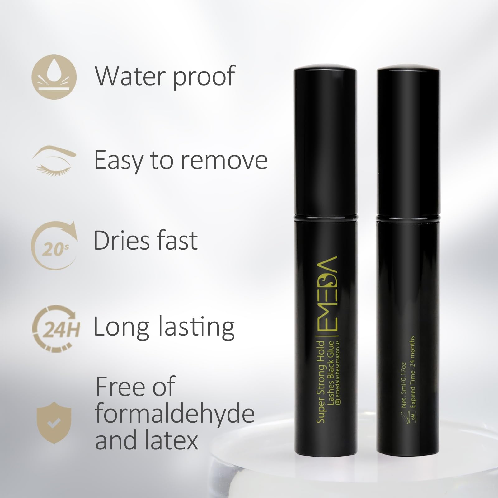 EMEDA 2 Pack Black Eyelash Glue - Super Strong Hold Professional Lash Adhesive, Latex Free & Waterproof - Perfect for False Eyelashes, Lash Extensions & Daily Makeup Application