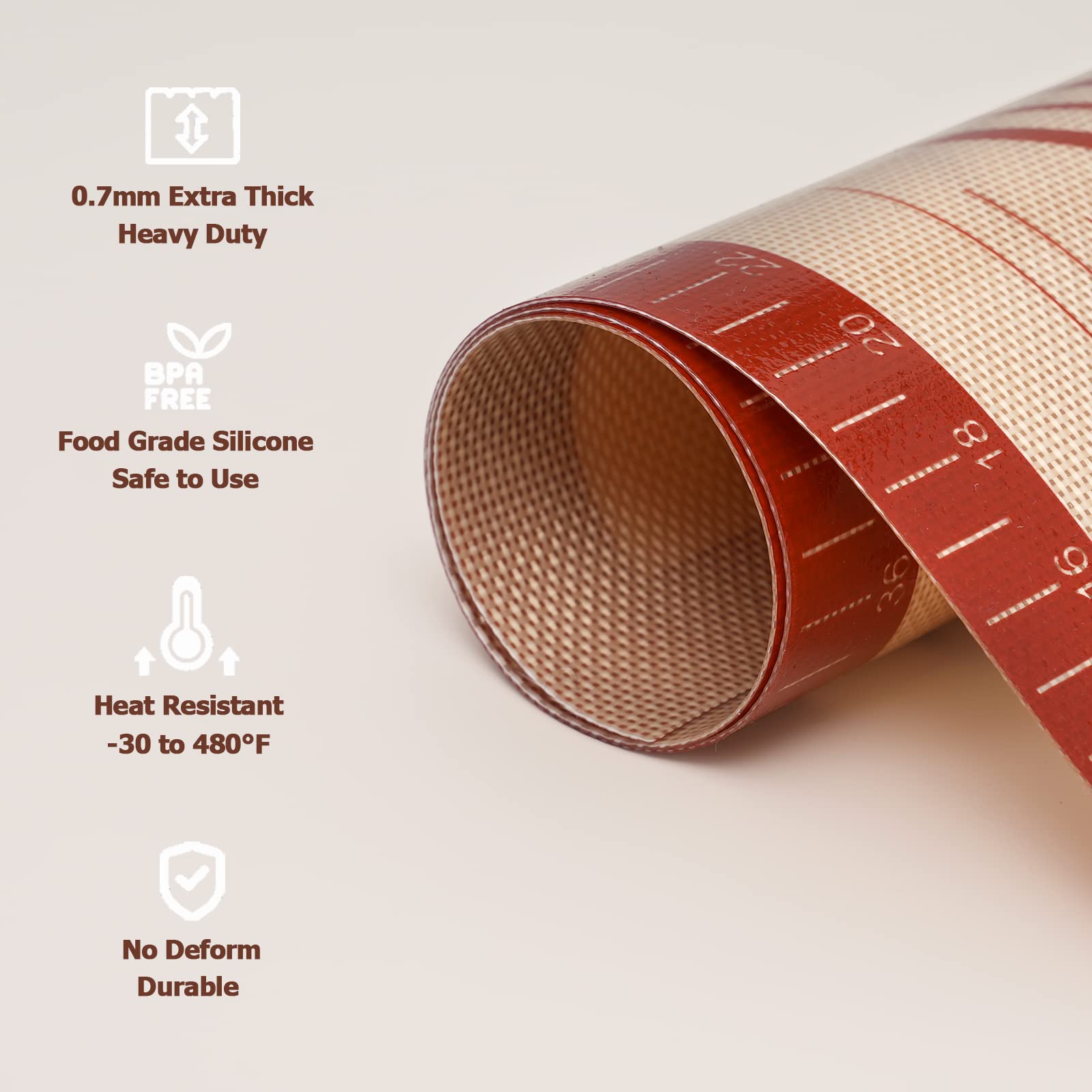 Extra Thick Non-Slip Silicone Baking Mat with Measurements - 16