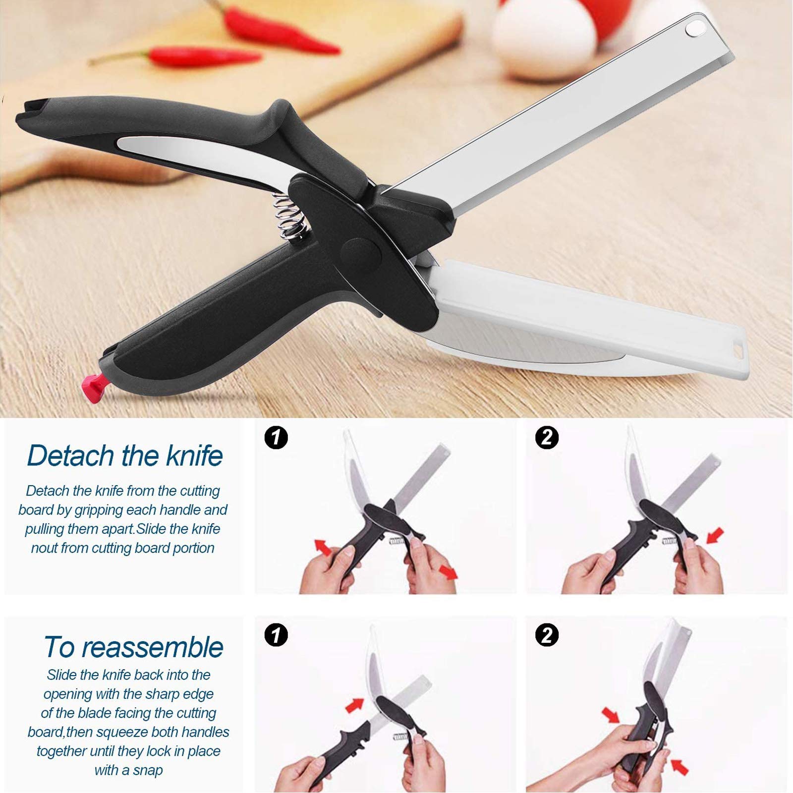 Gudebuy Stainless Steel Food Cutter Scissors with Built-in Cutting Board - Kitchen Shears for Chopping Vegetables, Fruits & Herbs - Perfect for Meal Prep, Salad Making & Food Processing