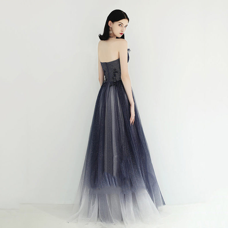Elegant Dark Blue Strapless A-Line Prom Dress with Sparkly Beaded Details - Formal Evening Gown 636 for Homecoming, Prom Night & Special Occasions
