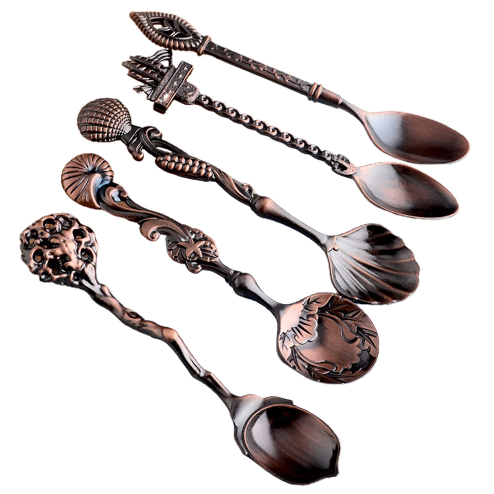5-Piece Antique Royal Style Alloy Coffee Spoon Set - Elegant Dessert & Stirring Spoons for Home Table Decor | Perfect for Tea Parties, Coffee Bars & Vintage Dining
