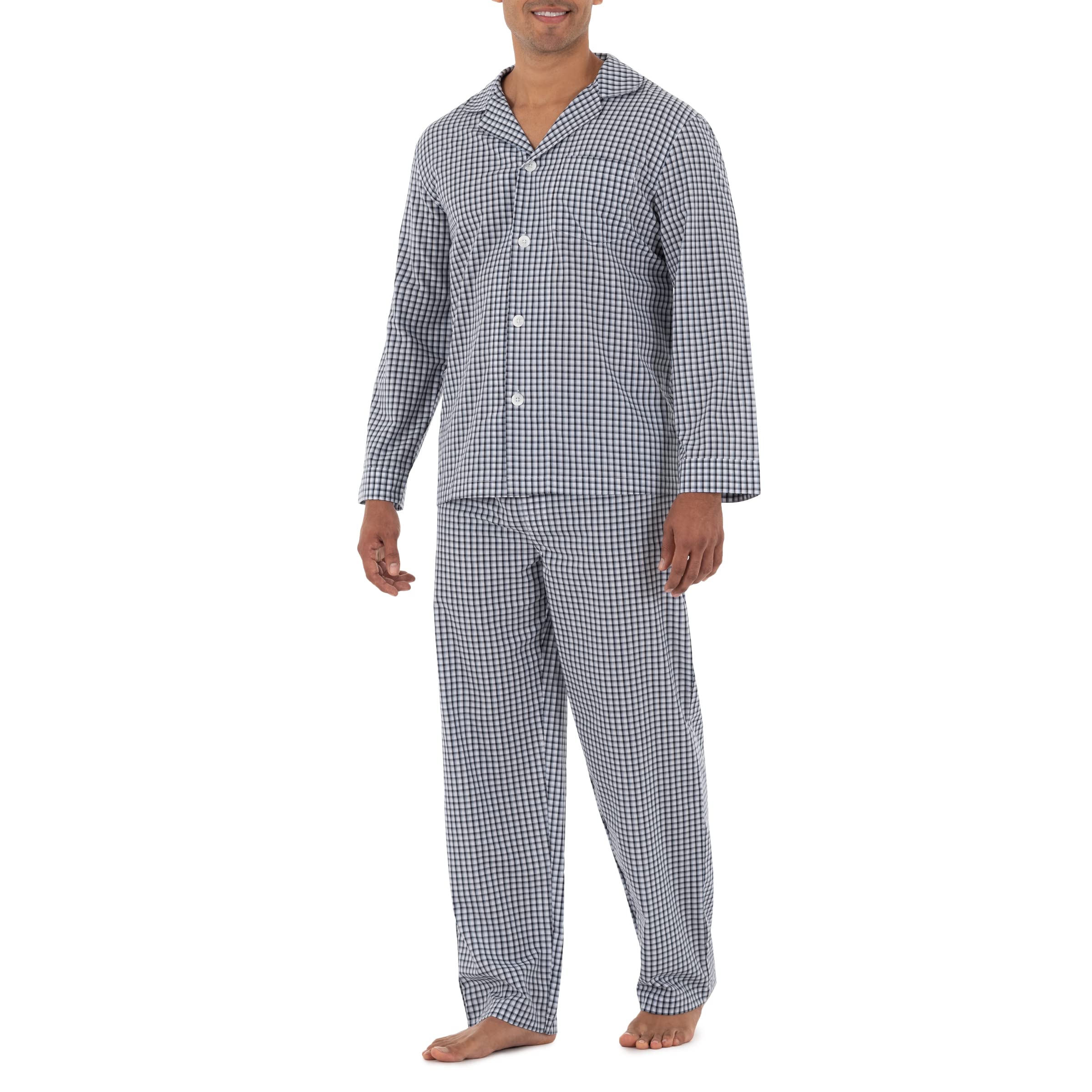 Fruit of the Loom Men's Long Sleeve Broadcloth Pajama Set - Soft & Comfortable Sleepwear for Relaxing at Home or Lounging