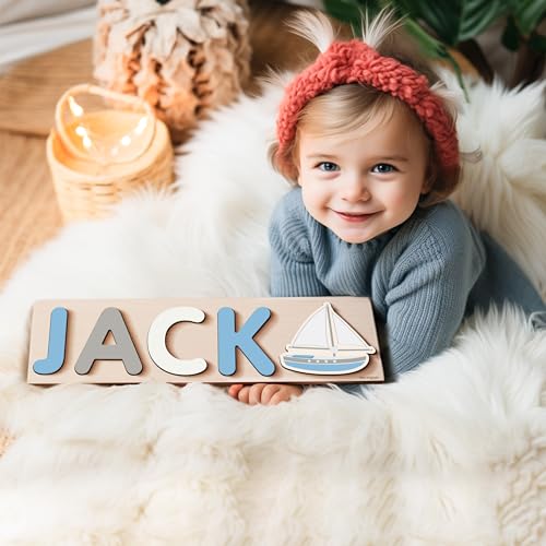 Personalized Wooden Toddler Name Puzzle - Custom Christmas & First Birthday Gift for Baby Boys & Girls - Educational Learning Toy for Toddlers - Perfect for Holiday Gifting, Nursery Decor & Early Childhood Development