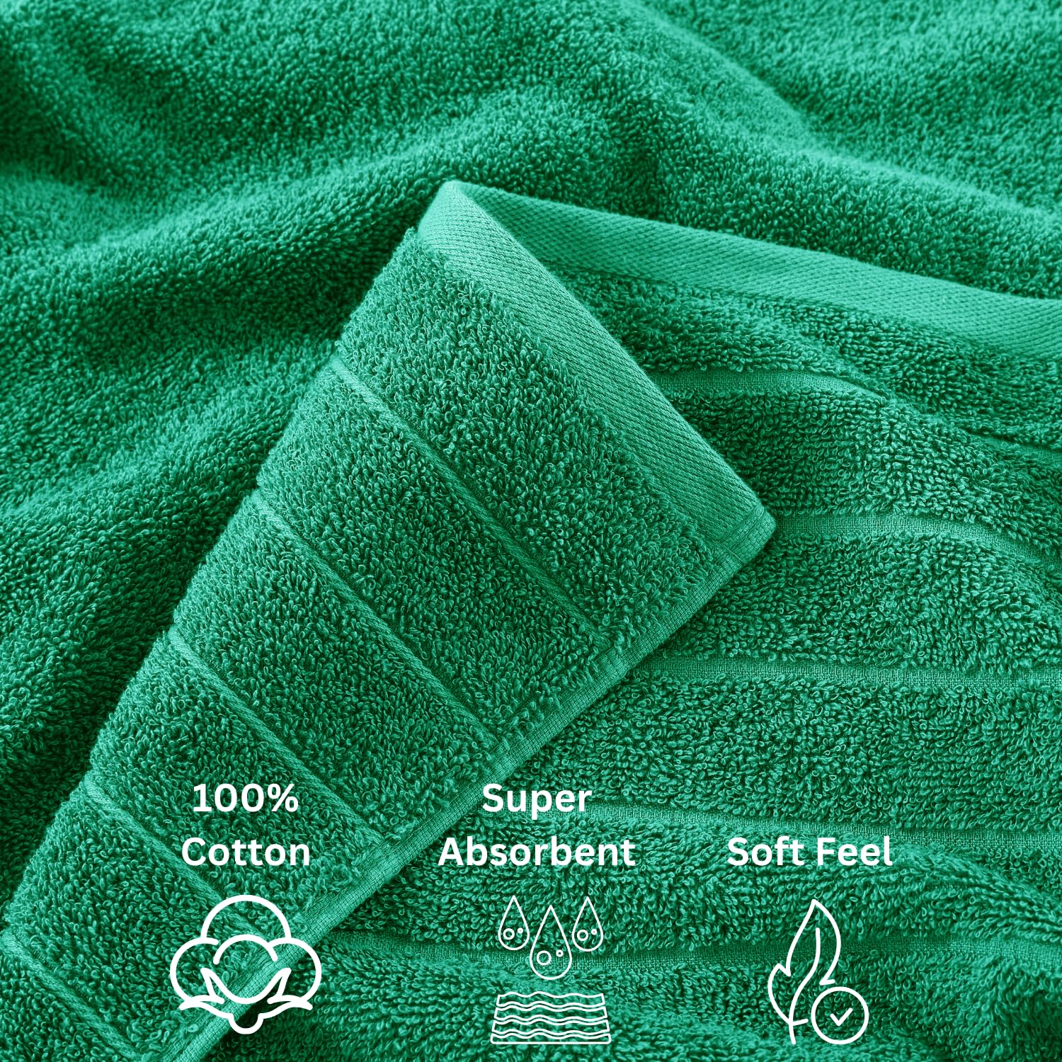 Premium 8-Piece Green Bath Towel Set - 2 Large Bath Towels (30x60 Inches), 2 Hand Towels & 4 Washcloths | 100% Ring-Spun Cotton, Ultra Soft & Quick-Drying | Luxury Bathroom Essentials for Spa, Guest Bath & Home Decor
