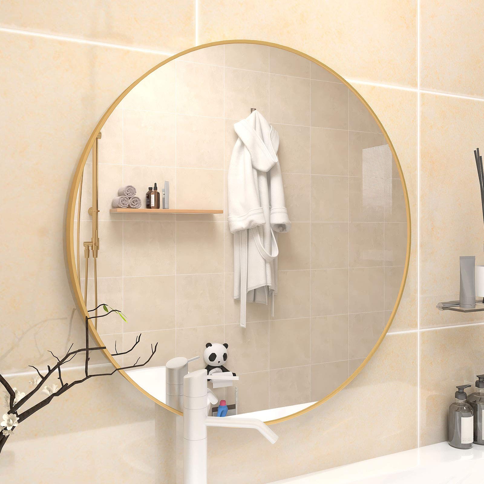 Anwick 32 Inch Gold Round Wall Mirror - Large Farmhouse Circle Mirror for Bathroom, Vanity, Entryway & Home Decor - Perfect for Makeup, Hallway & Living Room Wall Decoration