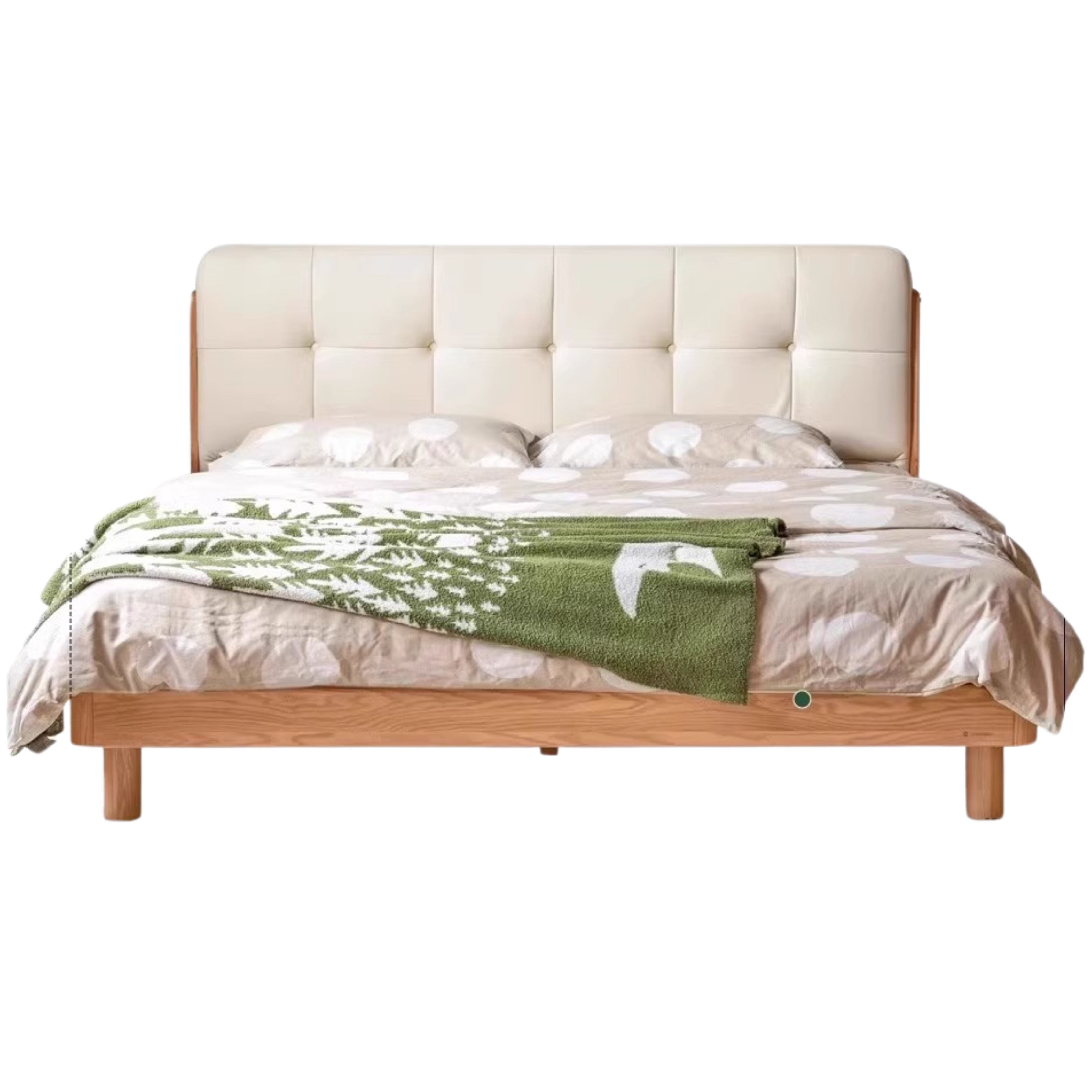 Solid Oak Wood Nordic Soft Back Bed - Modern Minimalist Design for Bedroom & Guest Room