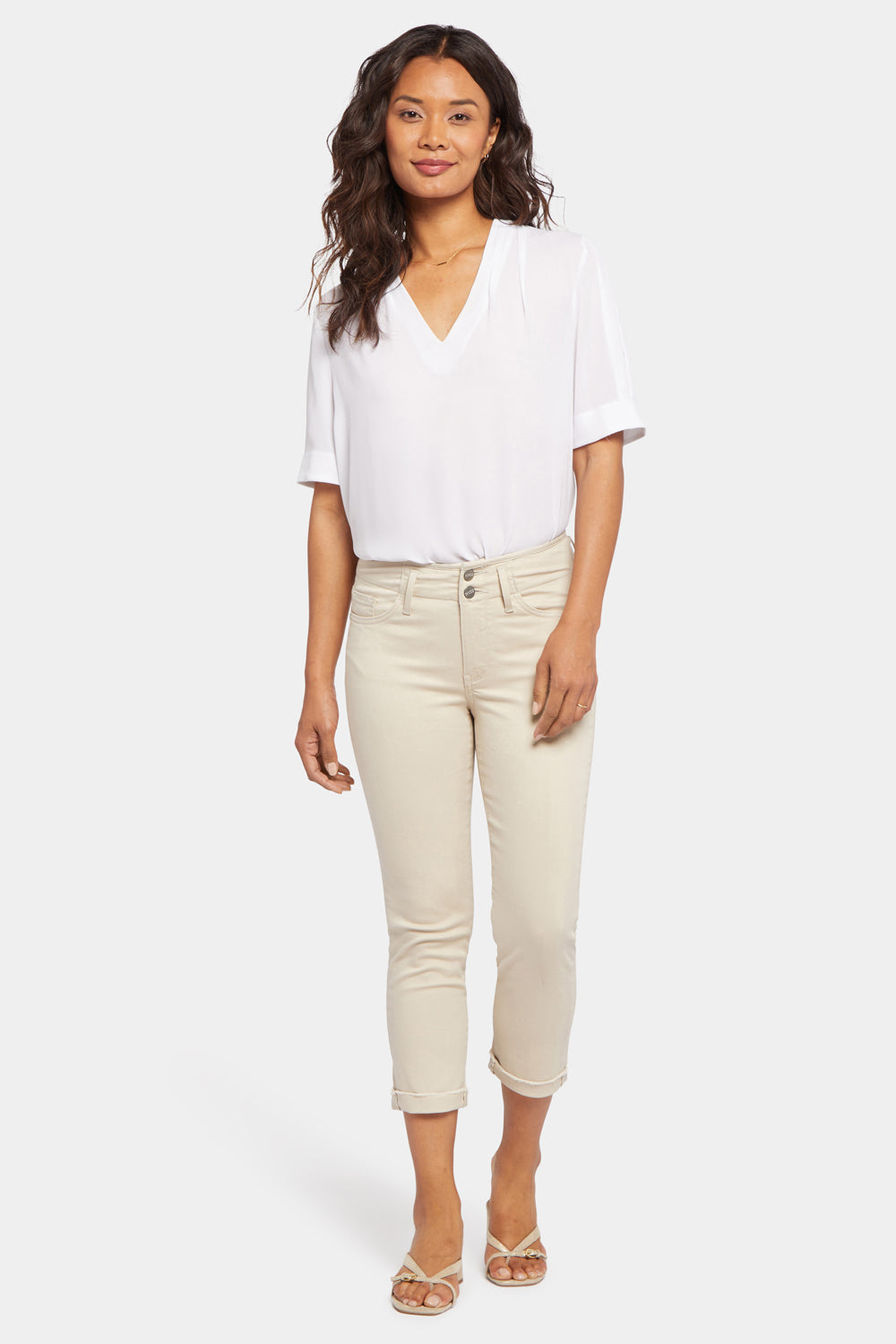 Chloe Capri Jeans for Women - High Waist Stretch Denim Pants with Feather Embellishment | Perfect for Casual Wear, Date Night & Office Outfits