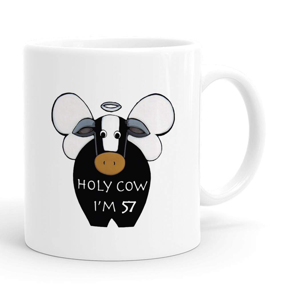 Funny 57th Birthday Gifts for Women - Holy Cow I'm 57 Coffee Mug (11 oz) - 1962 Vintage Year Gift for Mom, Wife, Sister, Daughter, Grandma & Coworker - Perfect for Coffee Lovers & Birthday Celebrations
