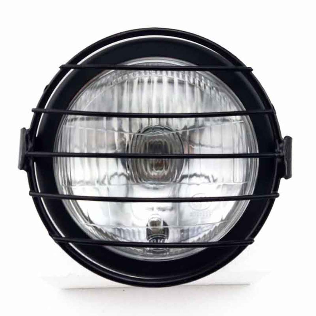 Vintage Motorcycle Headlight for Cafe Racer - Chrome Grill Cover with Clear Lens & Horizontal Stripe - Decorative Lighting Upgrade for Classic Bike Restoration & Custom Builds - Perfect for Harley, Triumph, BMW Motorcycles