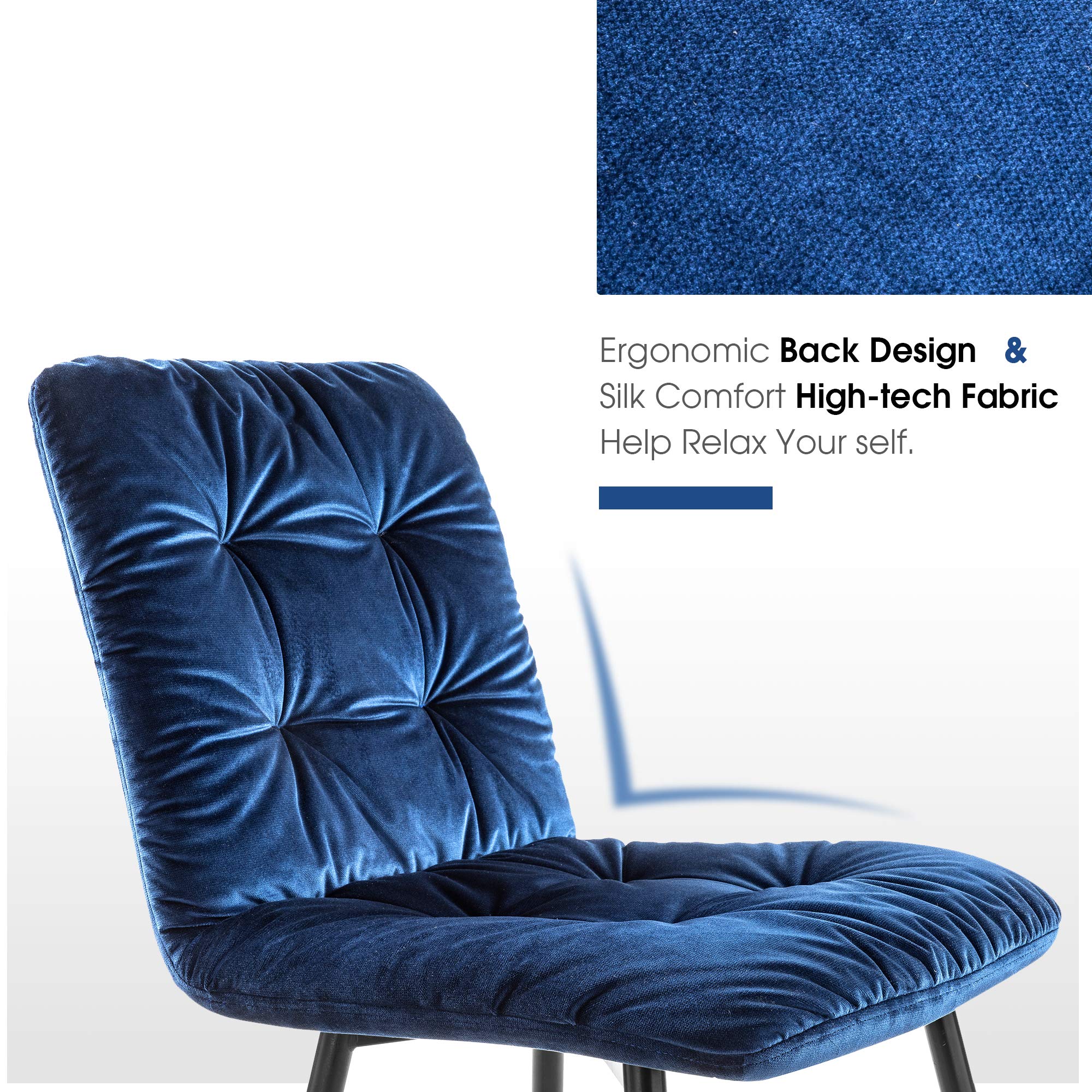 ivinta Modern Velvet Dining Chairs Set of 2 - Mid Century Kitchen & Living Room Accent Chairs, Armless Upholstered Seating for Home Decor (Sapphire Blue) - Perfect for Dining Rooms, Breakfast Nooks & Small Spaces