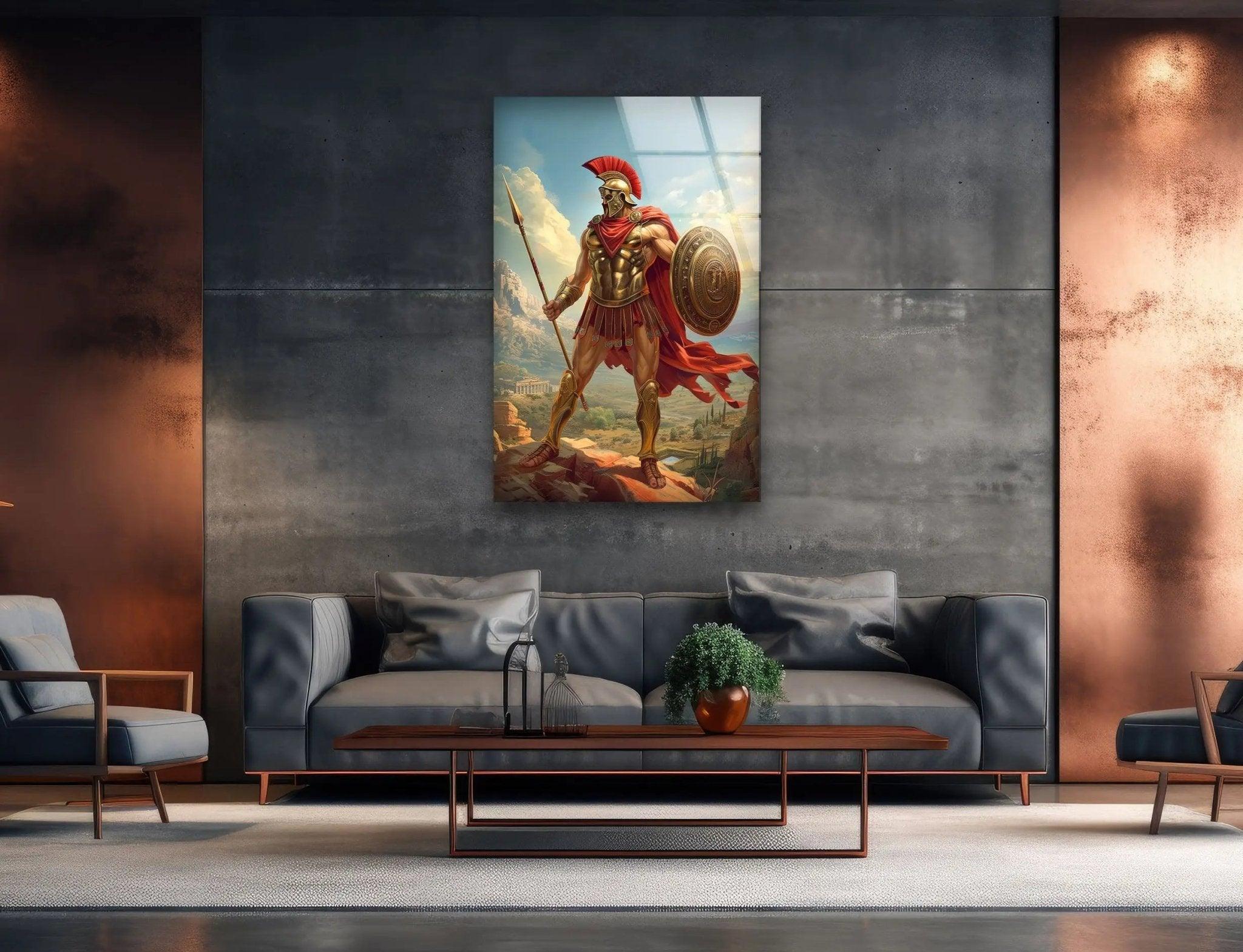 Ancient Gladiator Glass Wall Art - Handmade Roman Warrior Mosaic for Home & Office Decor - Perfect for Living Room, Bedroom, or Office Wall Display