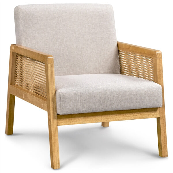 Yaheetech Rattan Armchair with Cushion - Wicker Patio Chair with Wooden Legs & Armrests - Perfect for Garden, Balcony, Porch, and Outdoor Relaxation