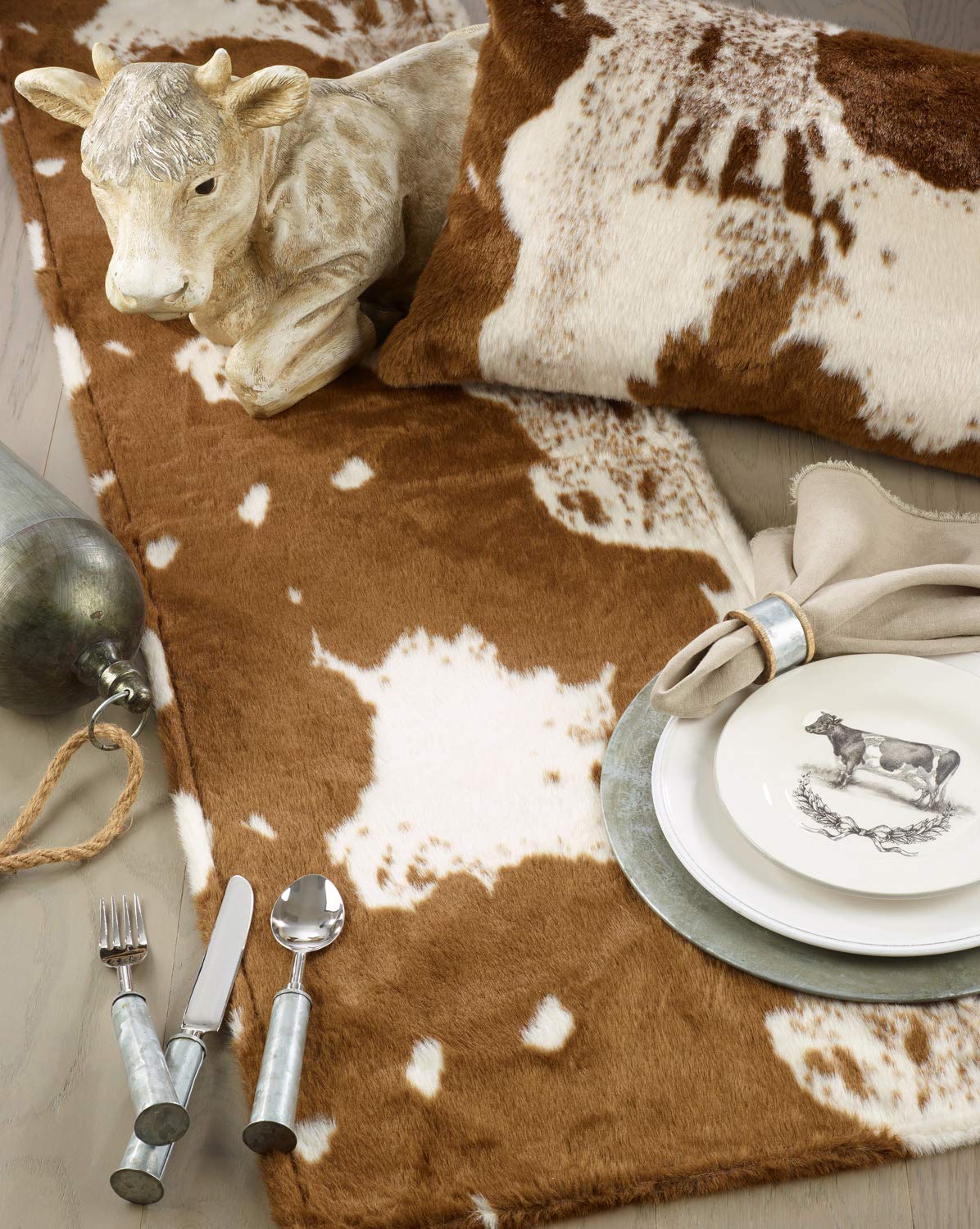 Fennco Styles Rustic Faux Fur Cowhide Decorative Throw Pillow Cover 28x28 Inches - Soft Brown Fur Pillow Case for Couch, Bedroom & Living Room Decor | Perfect for Farmhouse, Boho & Modern Home Styling