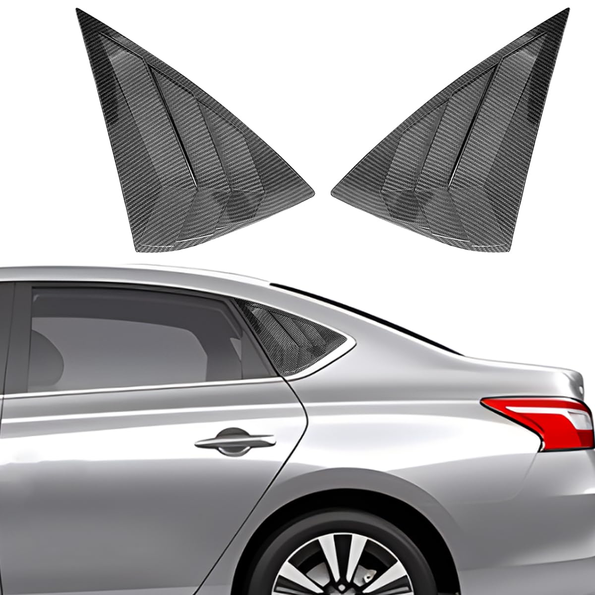Nissan Sentra 2013-2019 Rear Side Window Louvers - Carbon Fiber Air Vent Scoop Shades (2PCS) | Sporty Exterior Accessories | Enhances Style & Sun Protection for Daily Driving & Car Shows