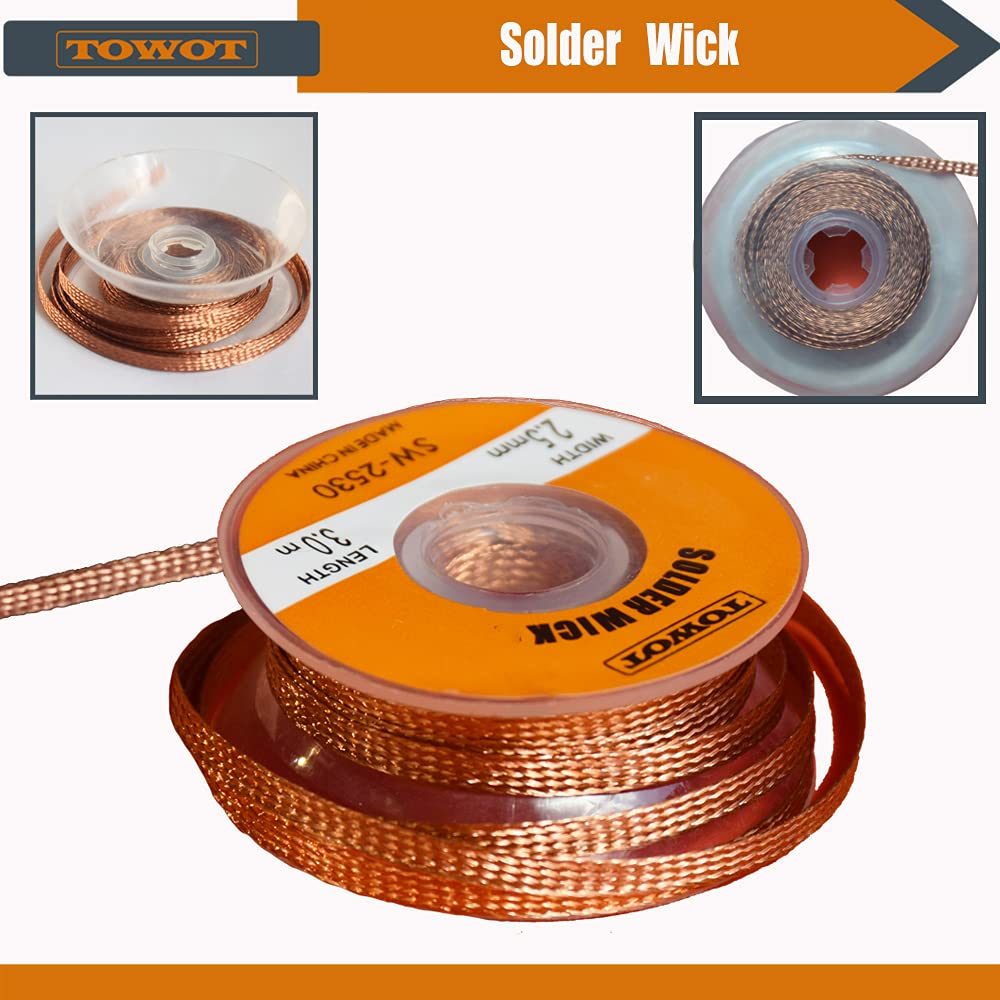 TOWOT No-Clean Flux Desoldering Wick Braid - 3mm Width, 0.12