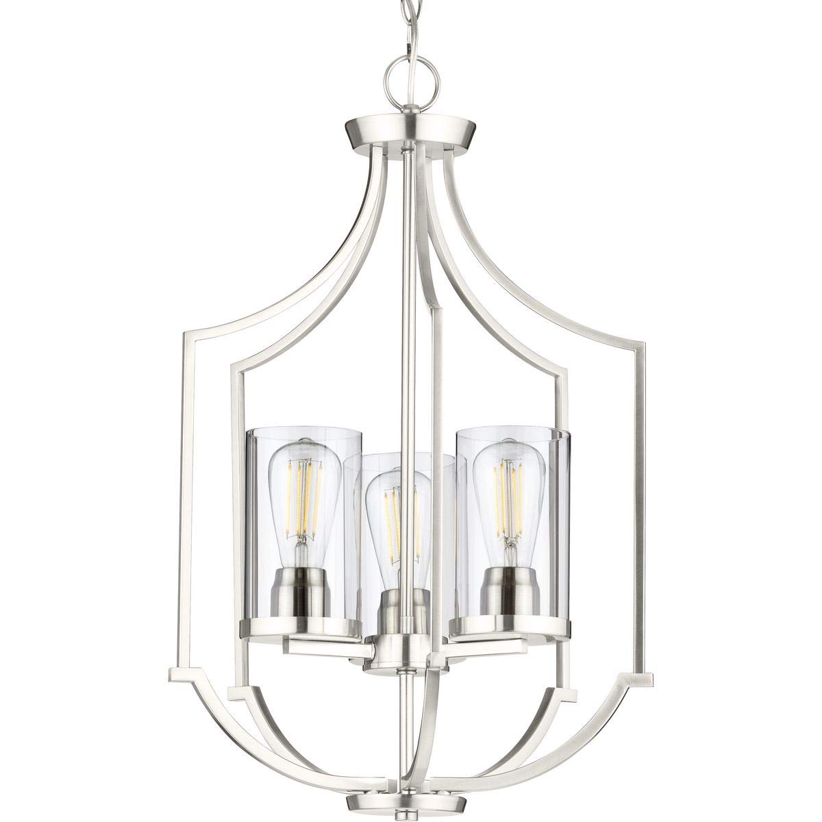 Progress Lighting Lassiter Collection 3-Light Brushed Nickel Foyer Chandelier - Modern Entryway Lighting Fixture for Hallway, Staircase & Home Decor