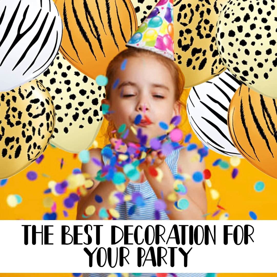 12PCS Jungle Animal Print Balloons - Safari & Zoo Themed Latex Balloons with Matching Ribbon for Birthday Party Decorations, Baby Shower, Jungle Theme Events (Zebra, Giraffe, Leopard Prints)