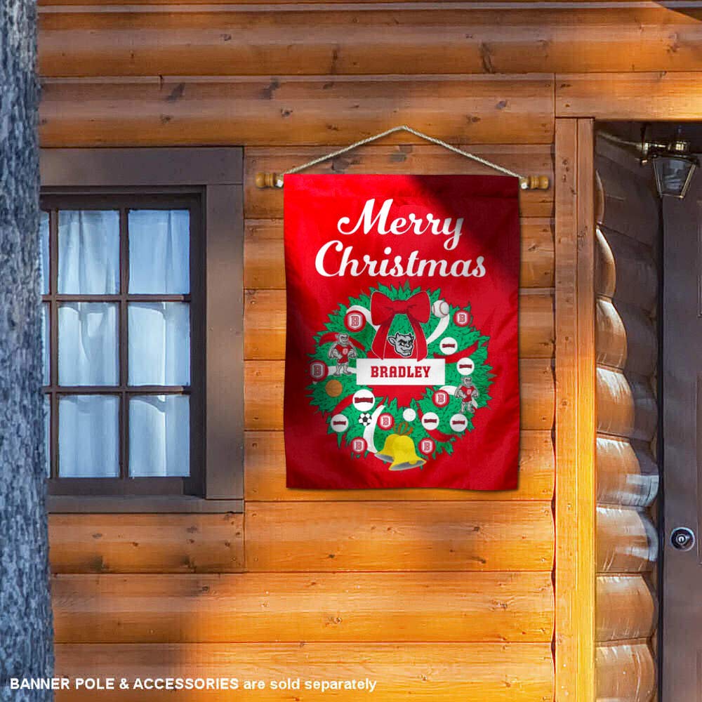 Bradley Braves Happy Holidays Christmas Banner Flag - Festive College Team Spirit Decor for Home, Office & Game Day Celebrations