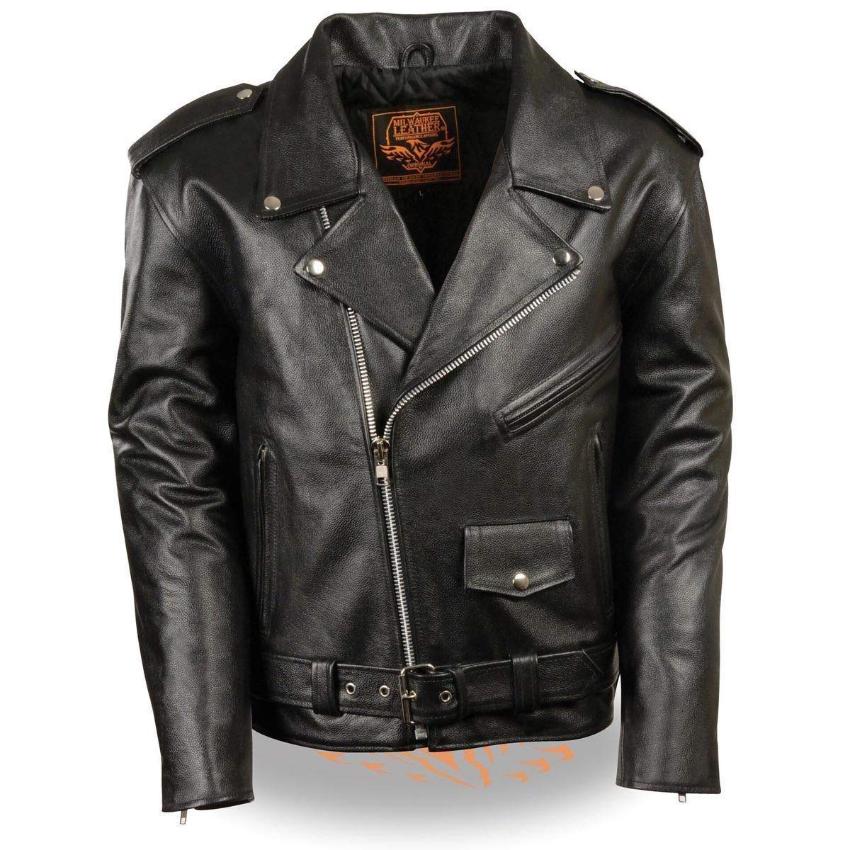 Milwaukee LKM1781 Classic Police Style Black Leather Motorcycle Jacket for Men - Premium Biker Jacket for Riding, Cruising & Motorcycle Enthusiasts