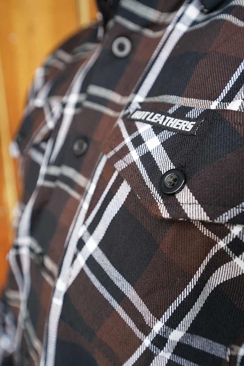 FLM2008 Men's Long Sleeve Flannel Shirt - Brown, Black & White Plaid - Soft Cotton Blend - Casual & Outdoor Wear - Perfect for Fall, Winter & Camping