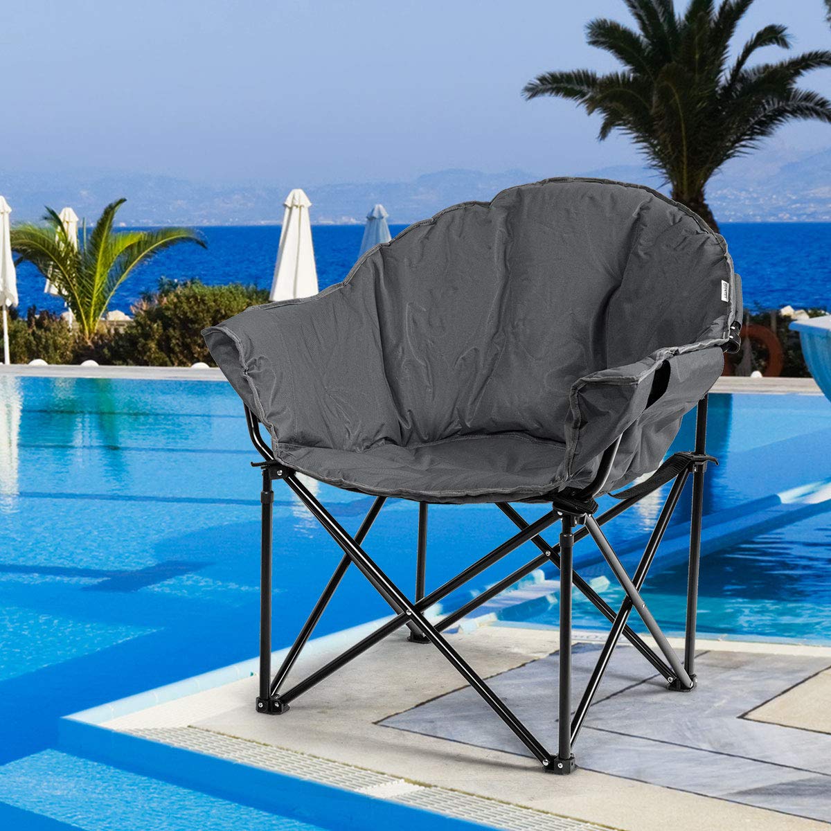 Giantex Portable Camping Chair - Moon Saucer Outdoor Folding Chair with Soft Padded Seat, Cup Holder & Carry Bag - Lightweight Lawn Chair for Backyard, Beach, Picnic & Camping (Grey)