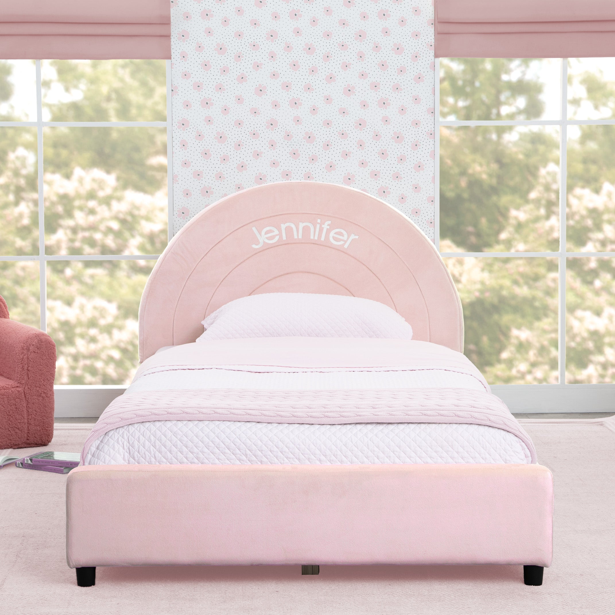 Custom Upholstered Twin Size Bed with Round Headboard - Soft Fabric Platform Bed Frame for Kids, Teens & Guest Rooms - Perfect for Small Bedrooms & Cozy Spaces