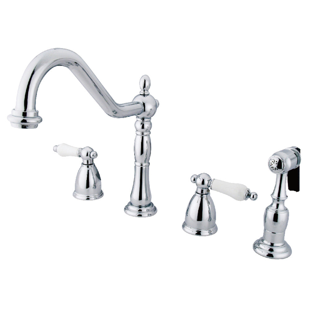 Kingston Brass KB1796PLBS Widespread Kitchen Faucet - Modern Brushed Nickel Finish, High Arc Spout, Pull-Down Sprayer - Perfect for Farmhouse, RV, and Residential Kitchen Sinks