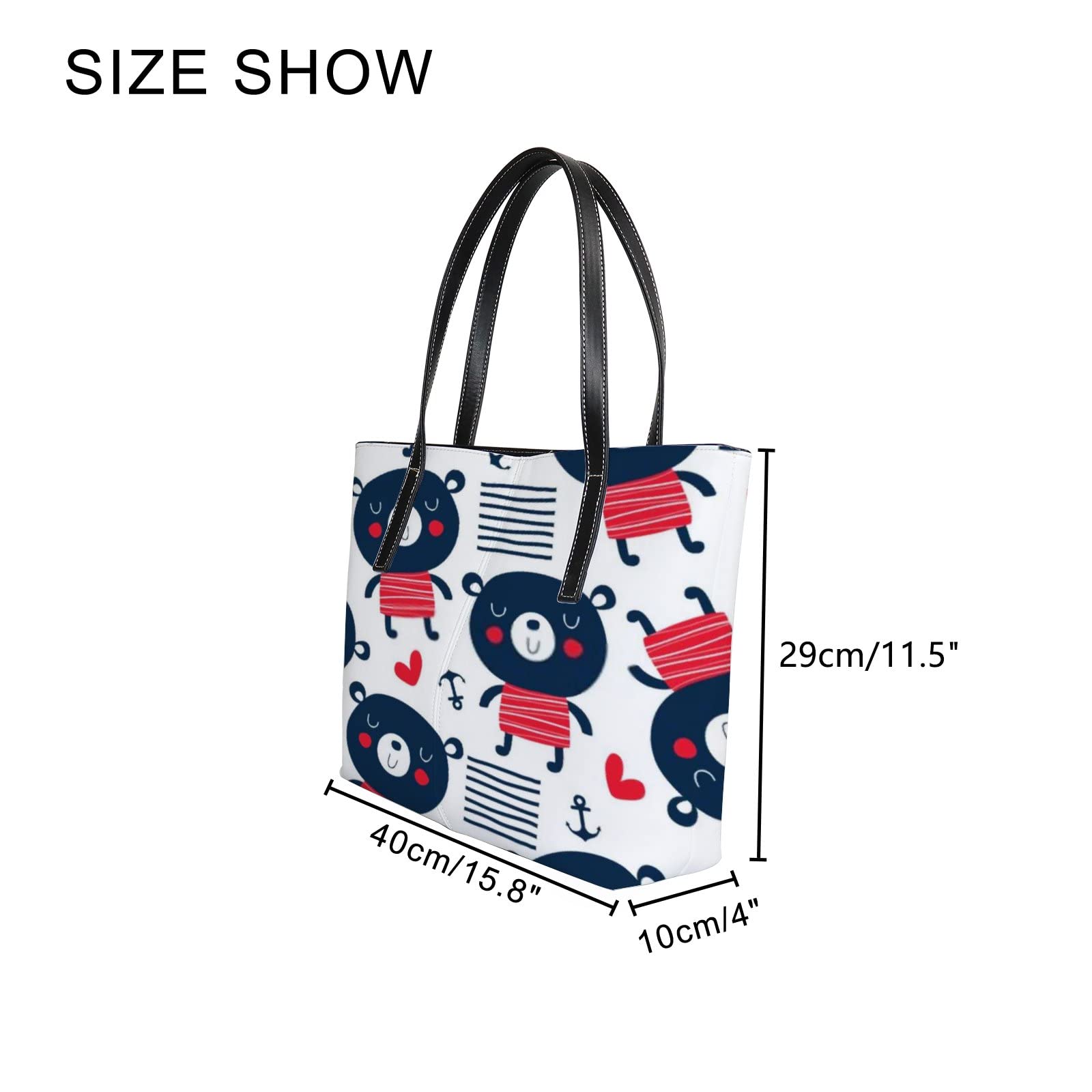 Stylish White Cute Kawaii Animal Print Teddy Bear Tote Bag for Women - Leather Crossbody Handbag with Zipper | Perfect for Work, Travel & Daily Use