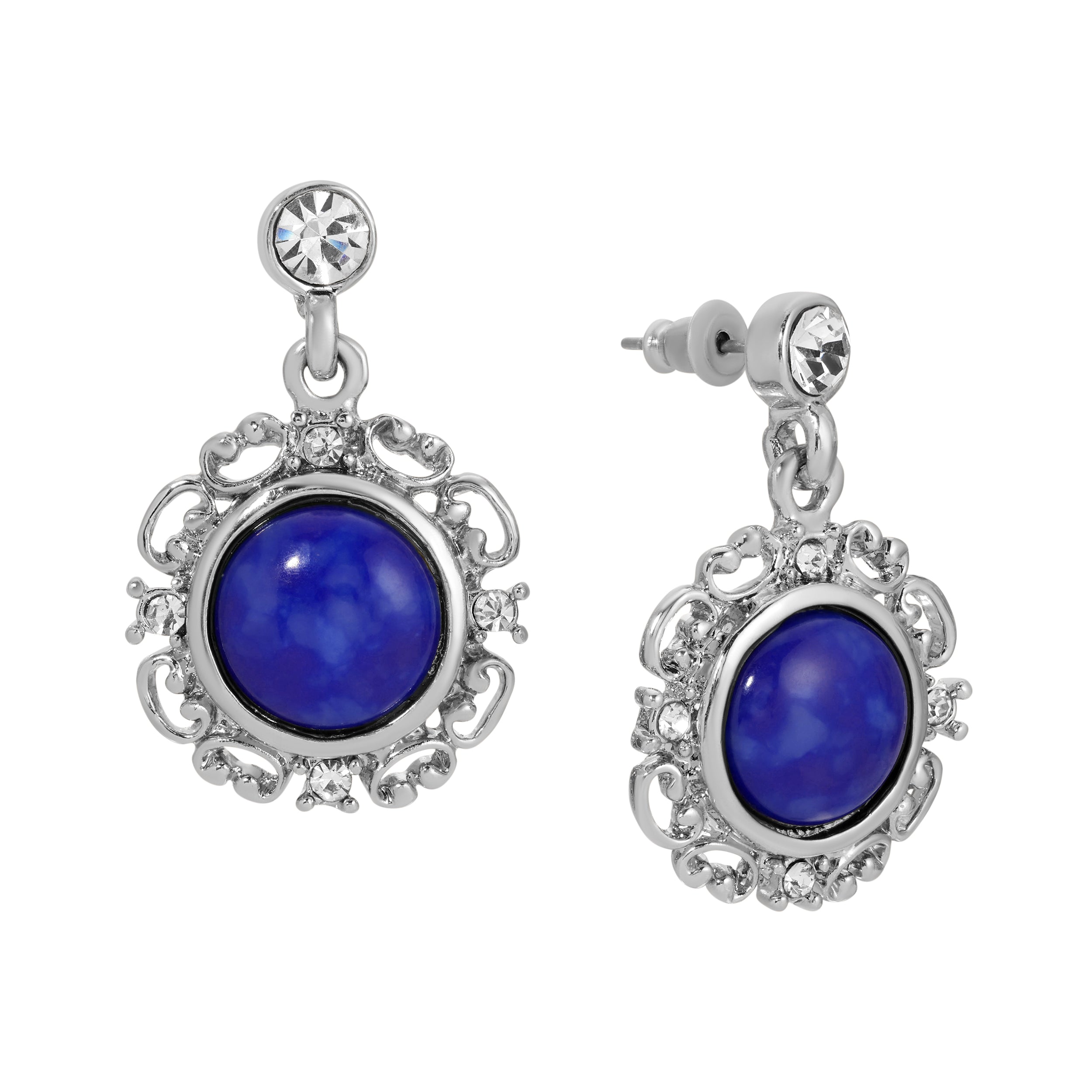 1928 Blue Lapis Matrix Embrace Post Drop Earrings for Women - Elegant Dangle Jewelry for Parties, Weddings & Special Occasions