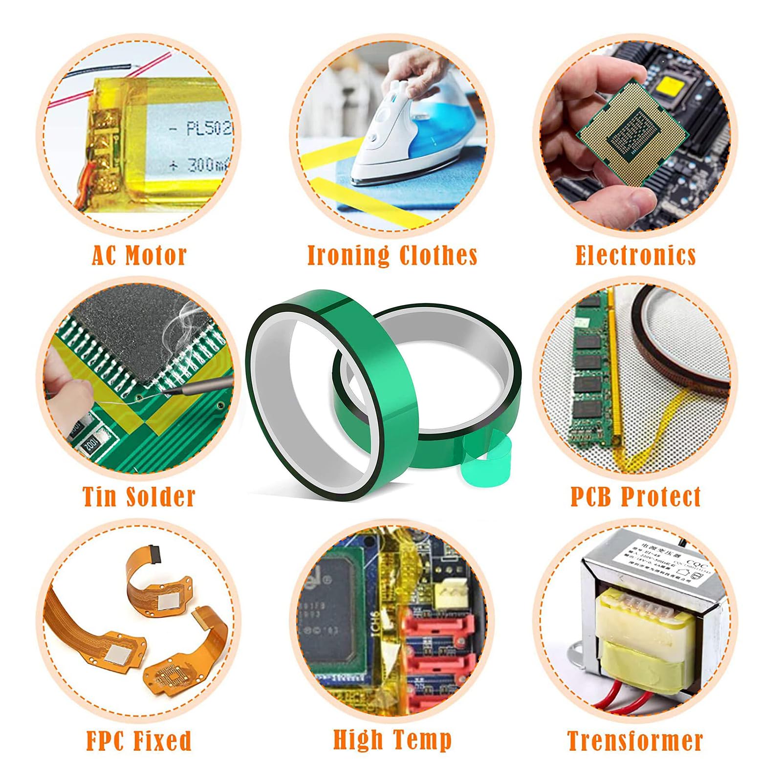 MECOLOUR Heat Press Tape - 10 Rolls, 10mm x 33m, Green Polyester Heat-Resistant Adhesive Tape for HTV Vinyl, Fabric Crafts, T-Shirt Printing | Perfect for DIY Projects, Sublimation, and Heat Transfer Applications