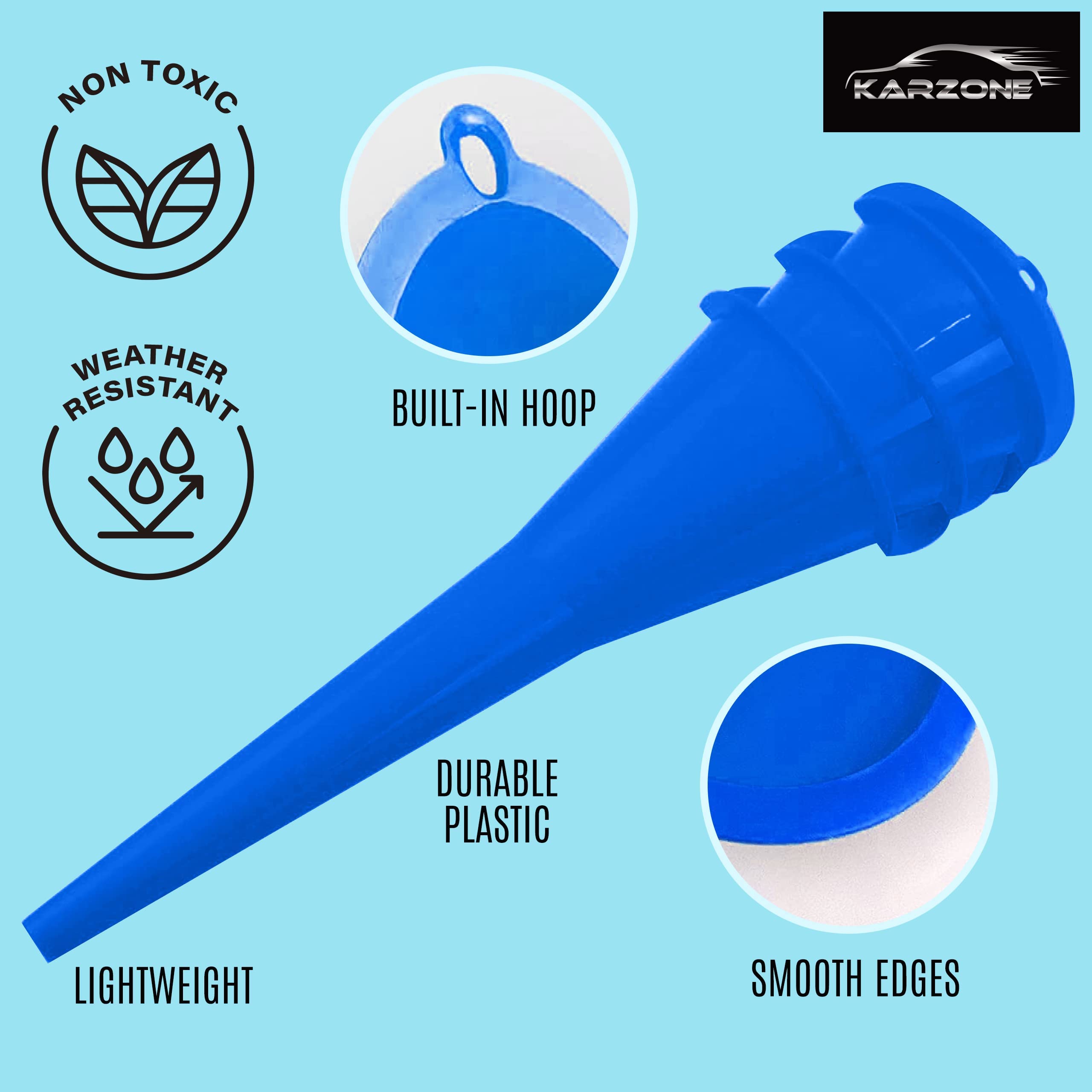 Premium Round Kitchen Funnel for Bottles, Jars & Containers - Heavy Duty Automotive Oil Funnel for Gas, Lubricants & Fluids - 12oz Oval Funnel (3-Pack, Blue) - Perfect for Cooking, Baking, DIY Projects & Car Maintenance