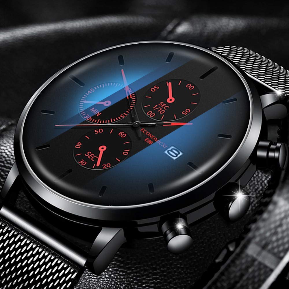 Men's Sport Watch - Slim Digital Quartz Watch with Mesh Steel Band, Waterproof, Casual Style for Running, Gym, and Everyday Wear