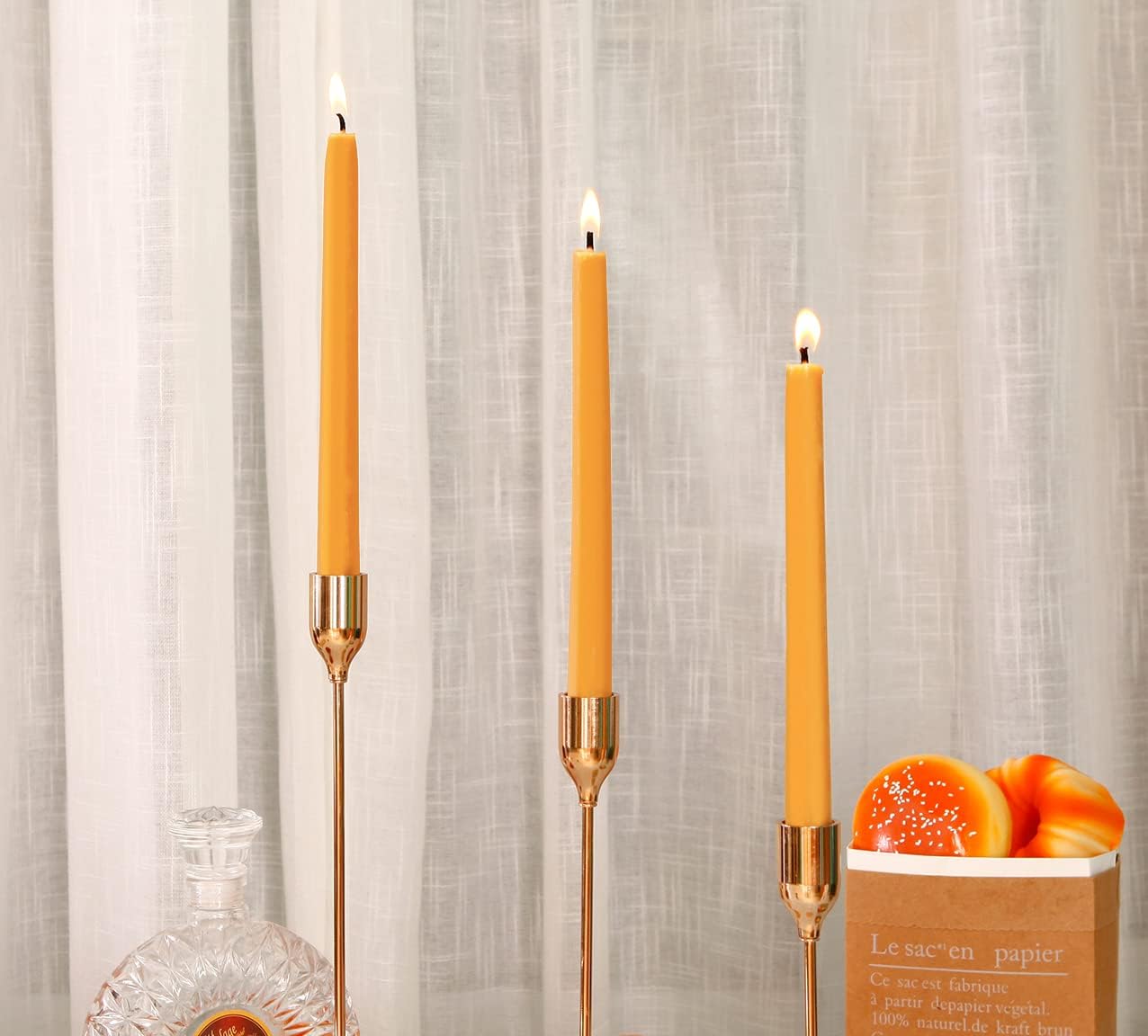 Natural Beeswax Taper Candles 12-Pack - 8 Inch Unscented, Smokeless & Dripless Long-Lasting Candles (8-Hour Burn Time) for Home Decor, Romantic Dinners, Wedding Centerpieces & Holiday Celebrations