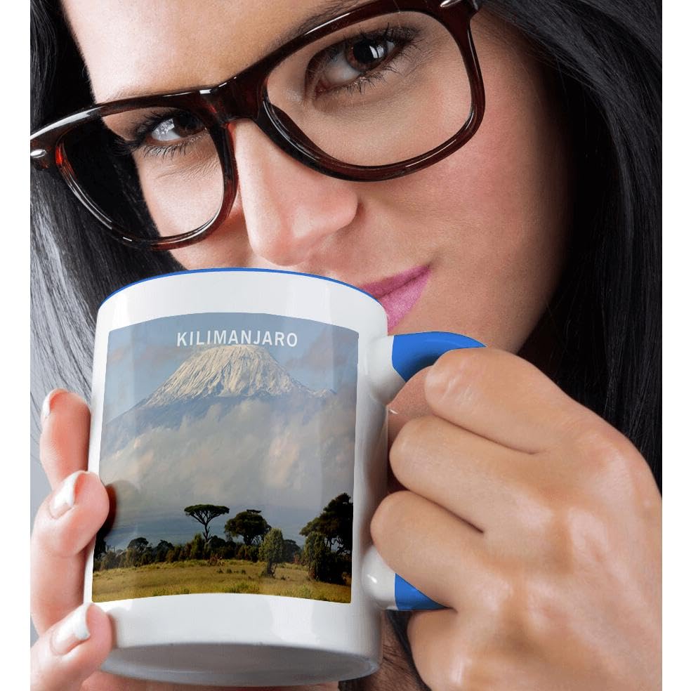 3D Rose Africa's Mount Kilimanjaro Ceramic Coffee Mug - Blue and White Design - Perfect for Home, Office, or Travel Use